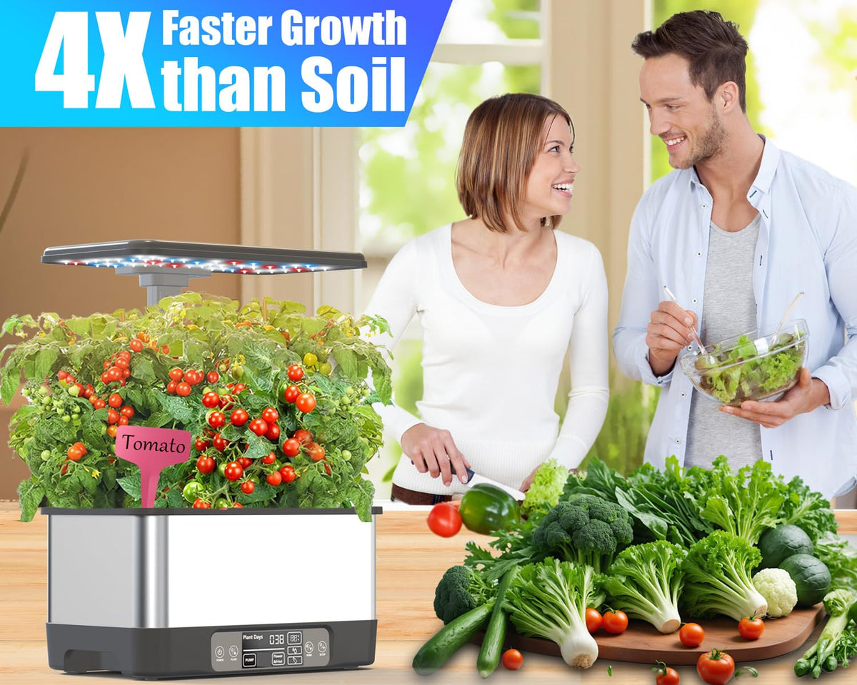 Hydroponics Growing System Indoor Garden, Smart Indoor Herb Garden with Grow Light, In door Gardening System 8 Pods, APP & WiFi Control, Auto Timer, Quiet Pump, Stainless, Gift for Women Mom, Gray