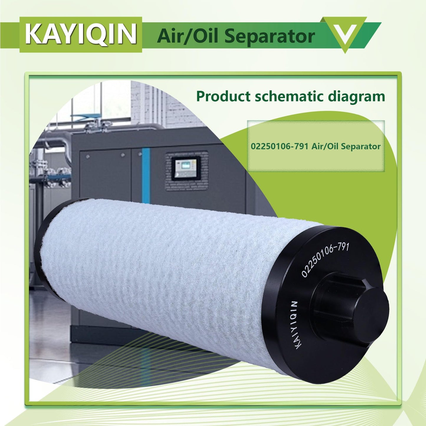 02250106-791 KAYIQIN Air-Oil Separator Replacement Part Compatible with ES8 Air Compressor 02250106-789 02250050-604 250035-239