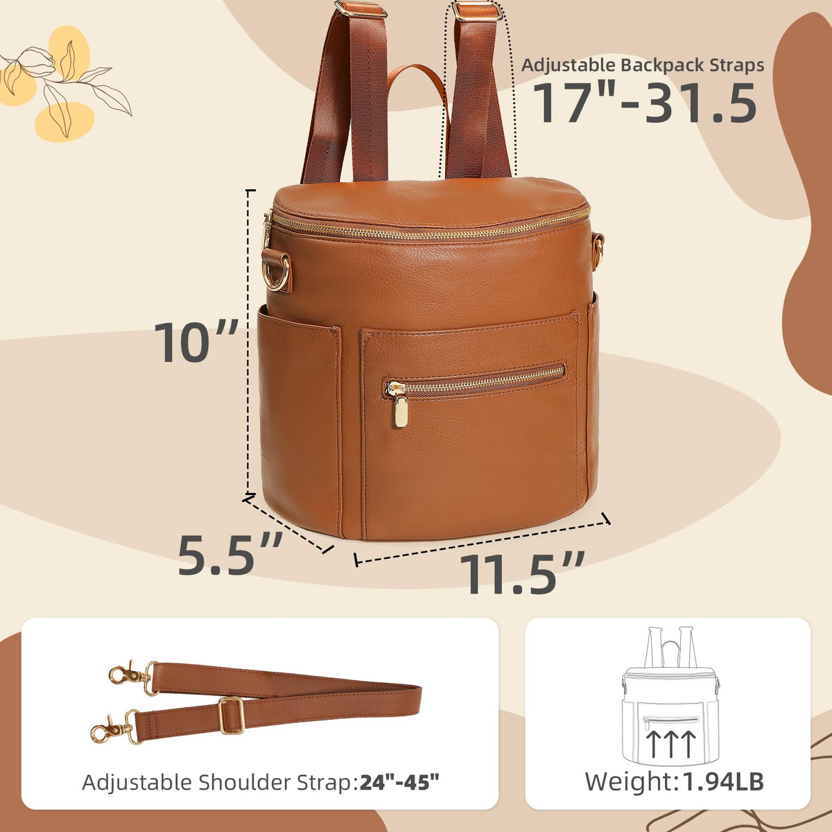 miss fong Small Diaper Bag Mini Diaper Bag, Leather Diaper Bag Backpack Mini Backpack with 14 Pockets Insulated Pockets & Shoulder Strap
