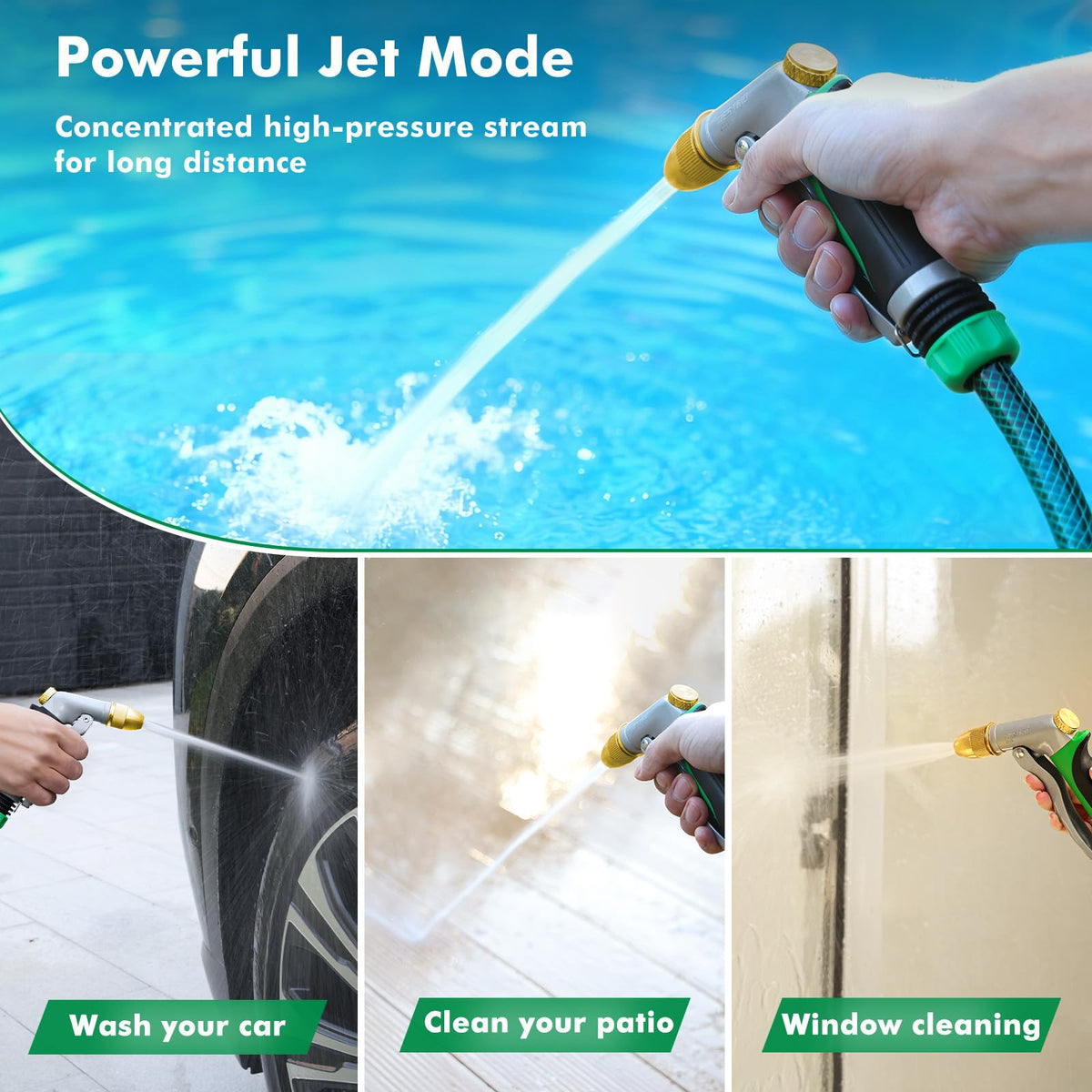 RESTMO Heavy Duty Metal Water Hose Nozzle, High Pressure Garden Hose Nozzle, Hose Sprayer Nozzle with Adjustable Spray Patterns for Garden Watering, Car Washing, Patio and Pet, Green