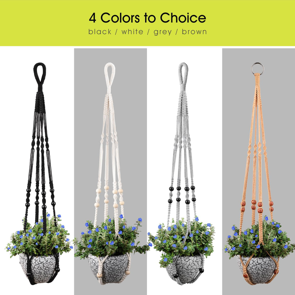 RIFNY Macrame Plant Hanger for 5 to 10 Inch Plant Pots, 35 Inch Woven Rope Hanger Kits with Hooks and Wood Beads, Hanging Planter Basket for Indoor Boho Home Decor (Black, 2 Pack)