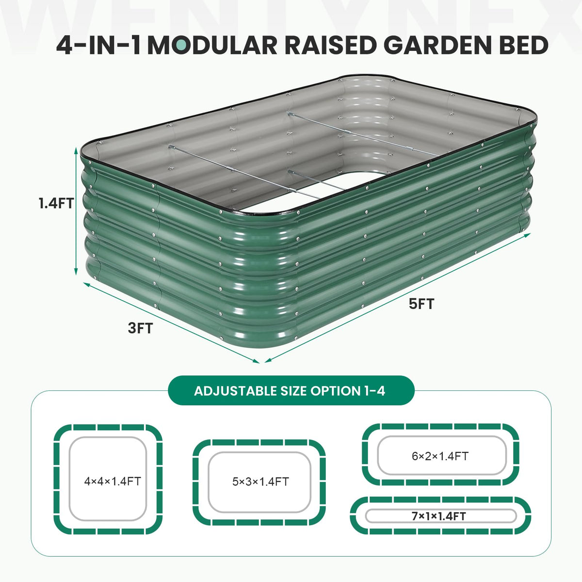 5×3×1.4FT Galvanized Raised Garden Bed Outdoor, Metal Raised Garden Bed Kit, Large Planter Raised Beds, 4 In1 Modular Raised Planter Box Outdoor,Raised Beds for Gardening for Vegetables Flowers Herbs