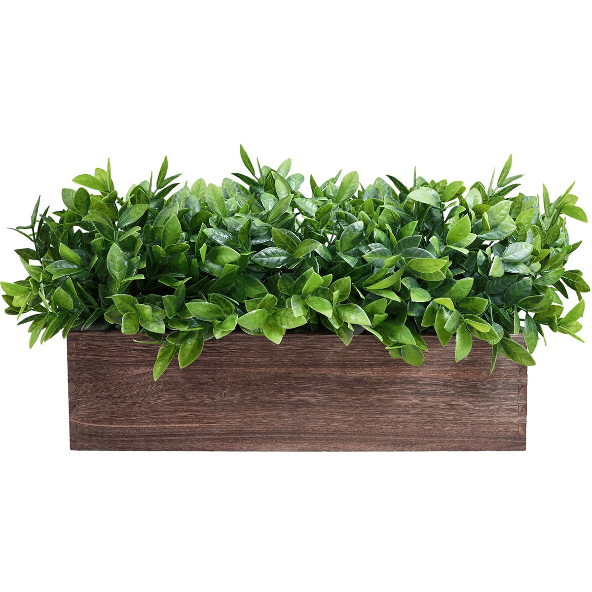 Winlyn 14" Artificial Boxwood Plants in Rectangular Wood Planter Farmhouse Greenery Arrangement Centerpiece Faux Potted Herb Plant for Wedding Dining Room Table Kitchen Windowsill Mantel Shelf Décor