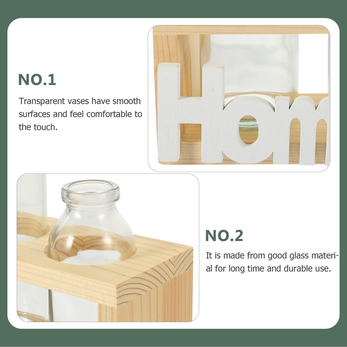 IMIKEYA Glass Hydroponic Plant Terrarium Vase with Wooden Stand, 2pcs Desktop Flower Planter for Home Décor and Indoor Plant Propagation