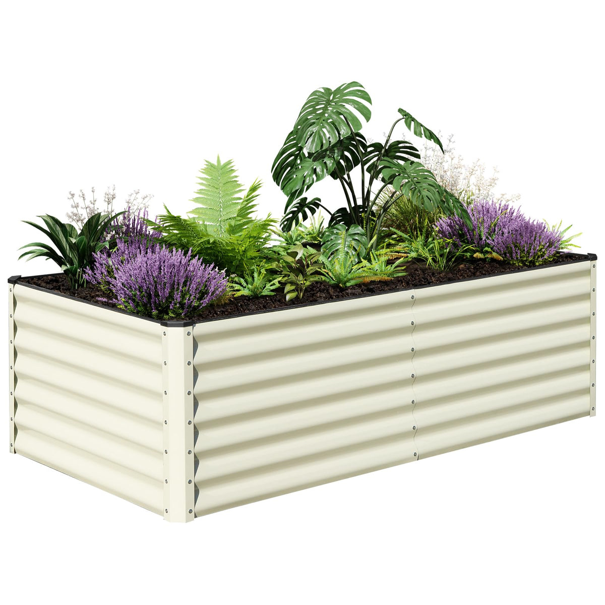 SnugNiture Galvanized Raised Garden Bed 6x3x2FT Outdoor Large Metal Planter Box Steel Kit for Planting Vegetables, Flowers, Beige White