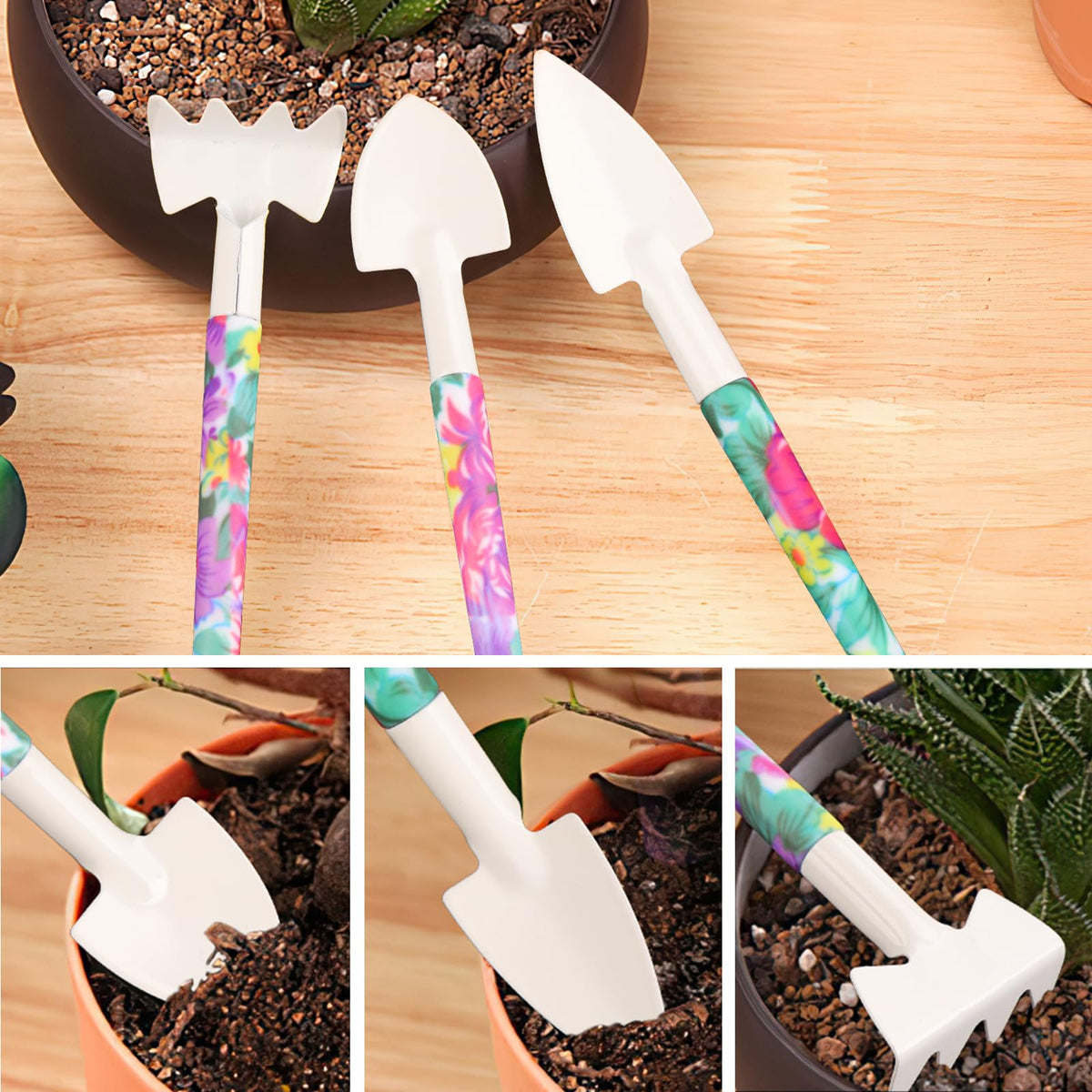 Garden Tools Set, JUMPHIGH 10 Pieces Gardening Tools with Floral Print, Ergonomic Handle Trowel Rake Weeder Pruner Shears Sprayer, Garden Hand Tools with Carrying Case Gardening Gifts for Women Father