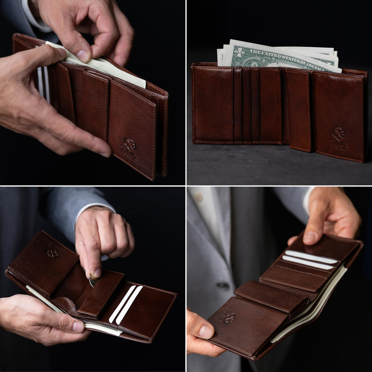Time Resistance Leather Men's Wallet - Minimalist Wallet Design with Credit Card Holder, Magnetic Coin Holder, and Cash Slots (Brown)