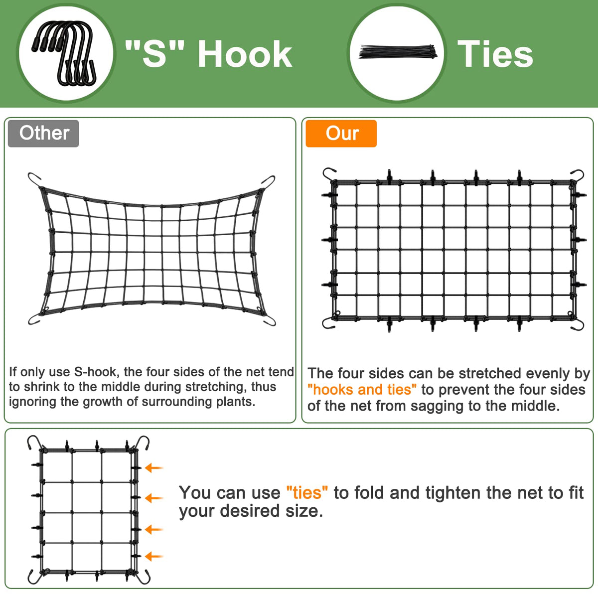 BSTPCOO 2x4 Trellis Net for Grow Tent, Stretchy Scrog Net Heavy Duty Trellis Netting with Hooks for Climbing Plants Outdoor Indoor Plant Growing Tents, Cucumber Trellis Netting Support for Garden