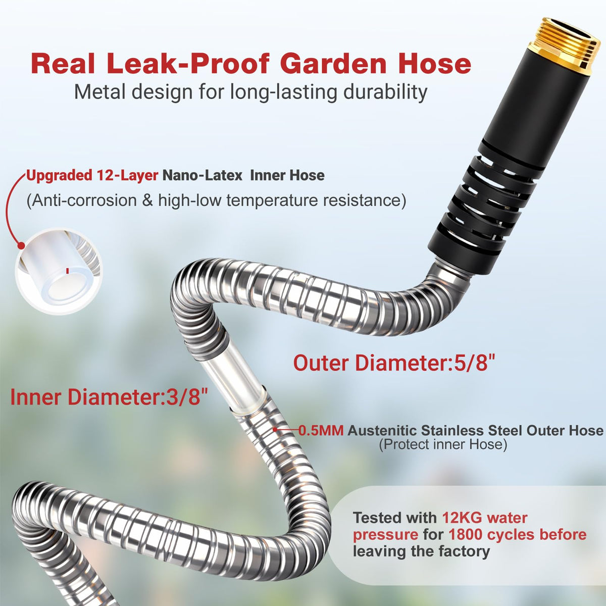 Lefree 75ft Metal Garden Hose - Heavy Duty 304 Stainless Steel Flexible Water Hose, No Kinks & Leak-Proof with Upgraded Handle, 10-Function Spray Nozzle for Yard, Garden, Pet Bath, Outdoor Cleaning