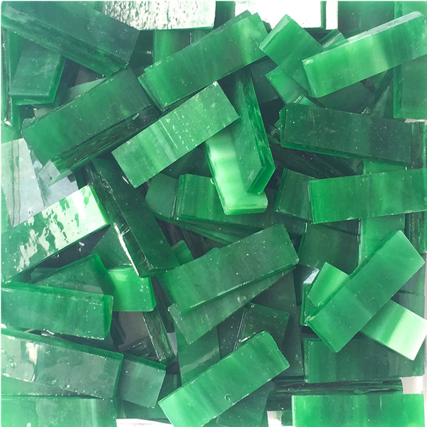 0.7X2.1 CM (0.27X0.82 inch) Stained Glass Strip,Clear Glass Mosaic Pieces DIY Mosaic Tiles Hobbies Art Crafts Material 200g(0.44lb) (Green)