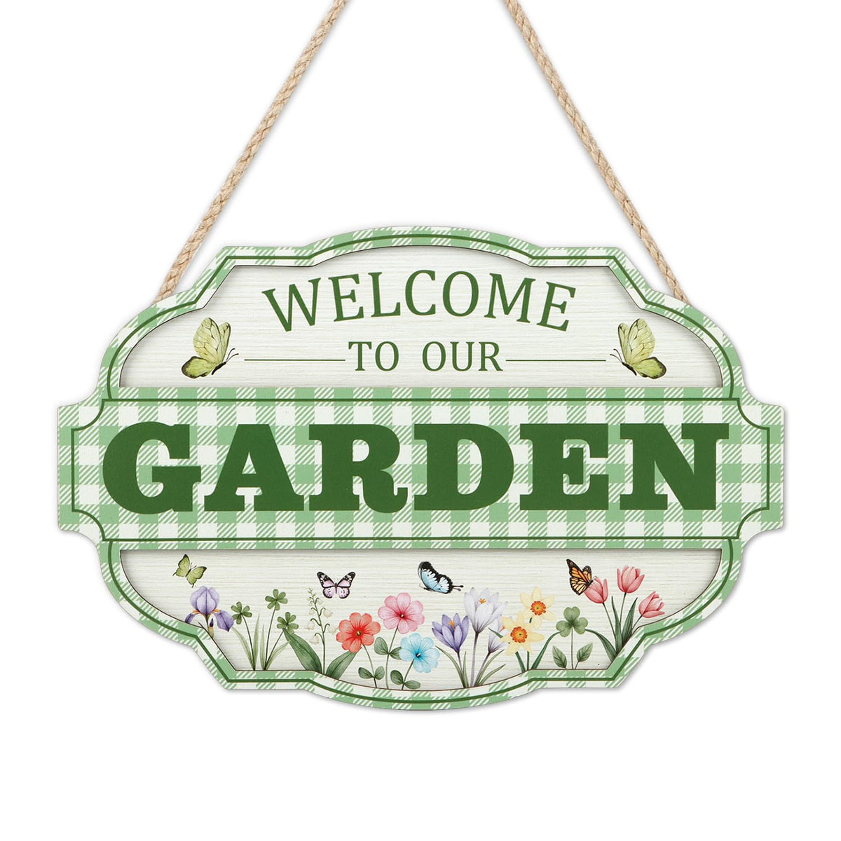 HOURIA 3D Welcome to Our Garden Wood Sign,(11.4”x8”) Gardening Greenhouse Decor, Gardening Sign, Flowers Butterfly Garden Decorations for Outside,Gardening Gifts,Gifts for Plant Lovers