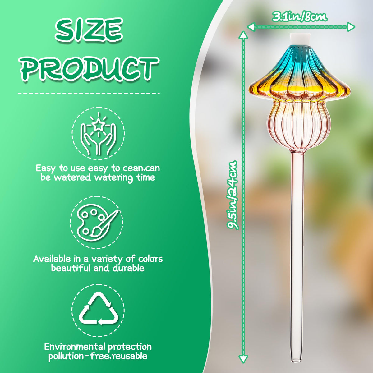 Plant Watering Globes Mushroom, Rainbow Gradient Color Glass Watering Bulbs, Self Watering Planter Insert, Self Watering Globes - Plant Watering Devices for Travel Vacation (4 PCS)