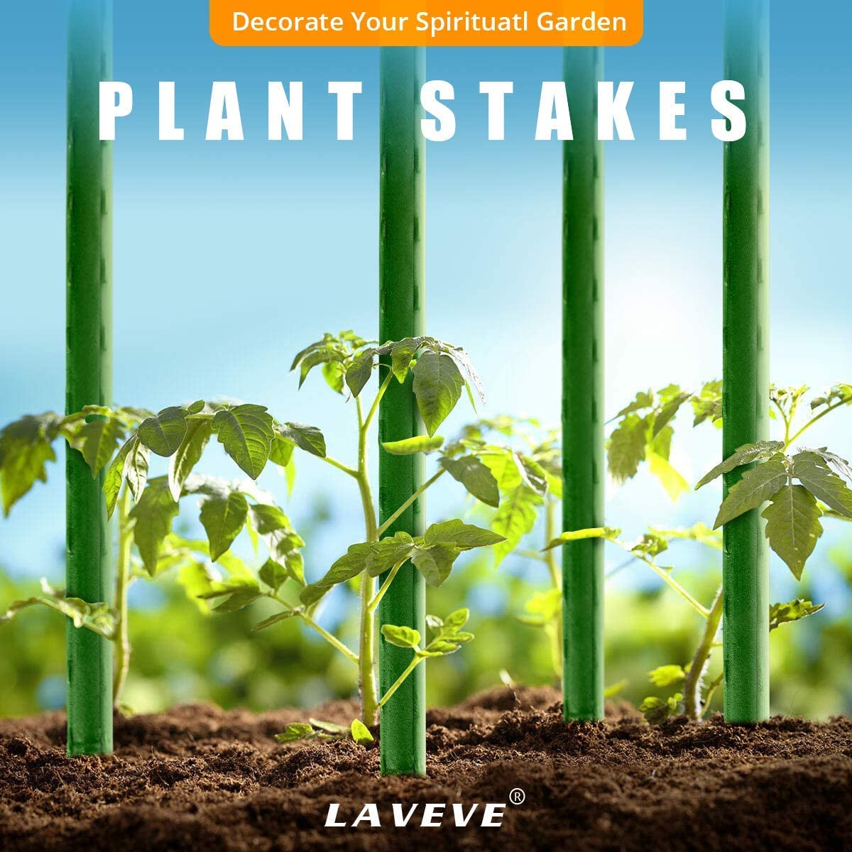 LAVEVE Garden Stakes 67 Inches Heavy Duty Steel Tomato Stake, Plastic Coated Support for Securing Trees, Climbing Plants, Cucumber, Beans, Pack of 20