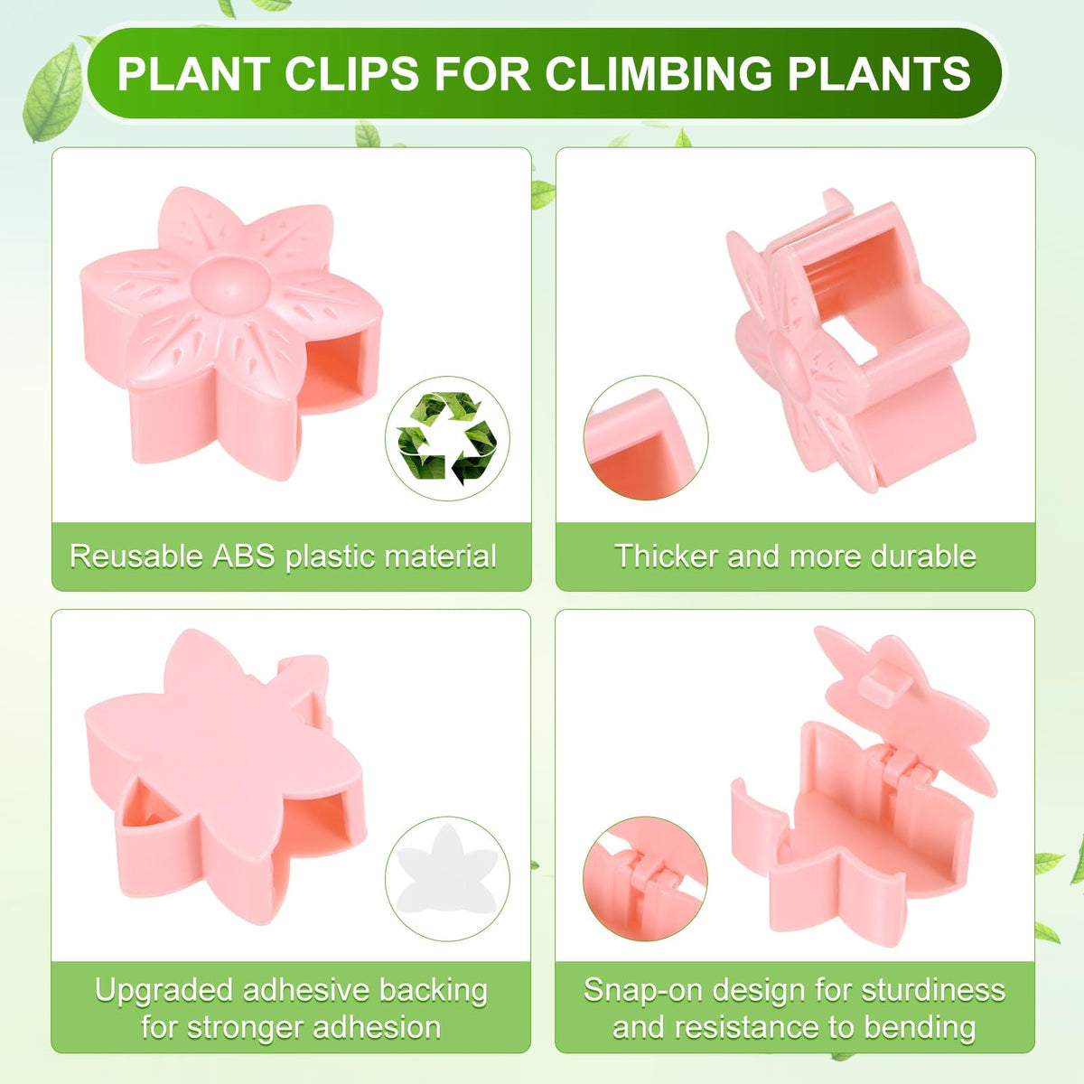 M METERXITY 20 Pack Plant Wall Clips, Self-Adhesive Plant Climbing Wall Clips Fixer with Acrylic Adhesive Sticker for Vine Support/Indoor/Outdoor Decor [Plum Blossom-Pink]