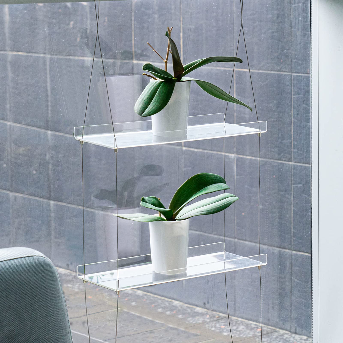 Sumerflos 2-Tier Acrylic Window Boxes Plant Shelves for Window of Kitchen, Bedroom, Living Room, 16 Inch Wall Flower Double Hanger Boxes Adjustable Hanging Shelves for Indoor Plants, Succulents