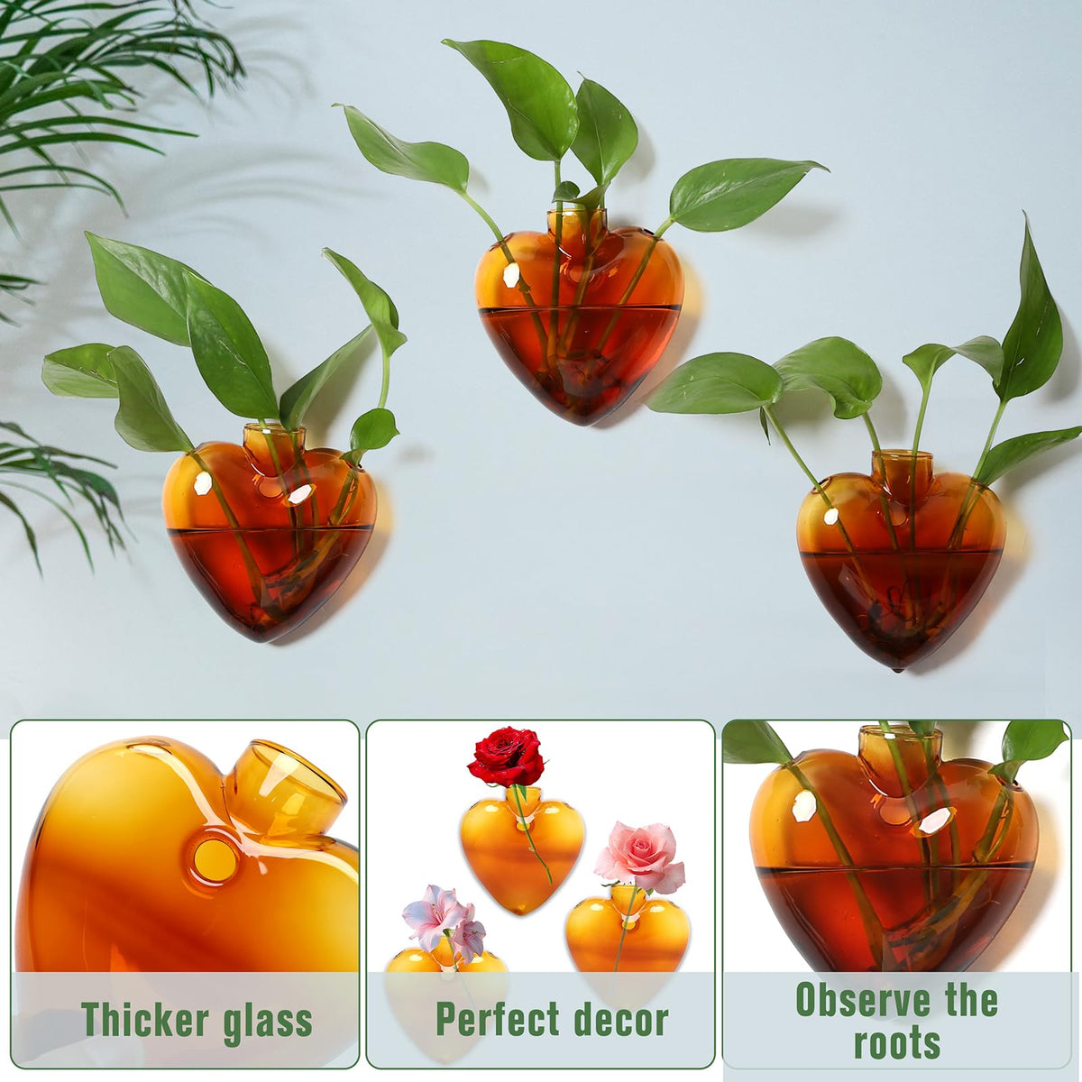 CYZglass Wall Hanging Planter Propagation Station for Indoor Plants Glass Vase Air Plant Holder Gift for Women Girlfriend Plant Lover