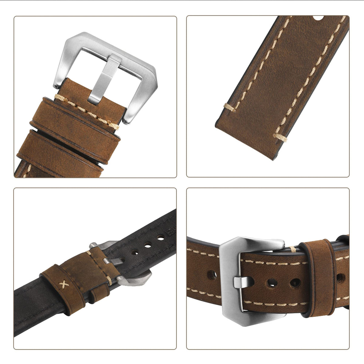 EACHE Mens Leather Watch Band, Crazy Horse Genuine Leather Watchband 22mm Watch Straps in Dark Brown