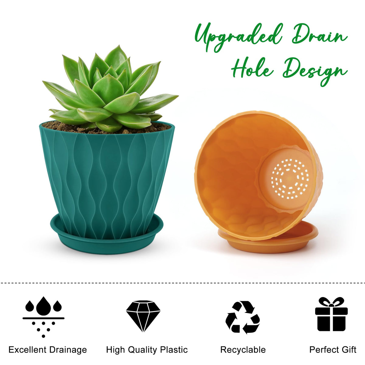 YNNICO 4 inch Plant Pots, 6 Pack Flower Pots Outdoor Indoor, Planters with Drainage Holes and Tray Saucers-Multicolor