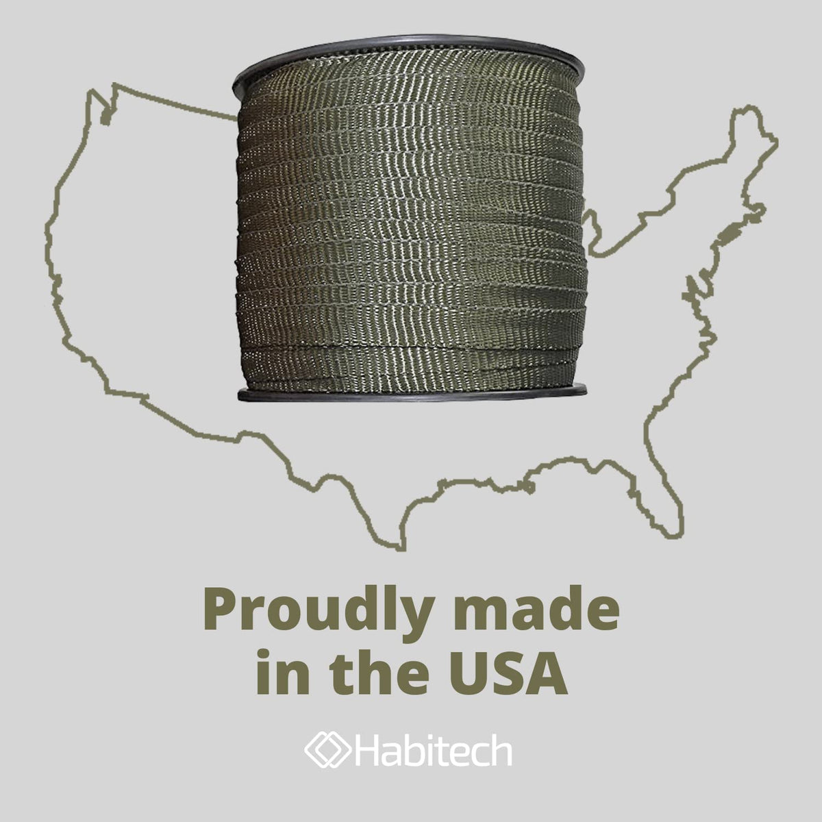 Habitech 250' Tree Tie Strap Staking and Guying Material - Made in USA - 1,800 Lbs Strength, Olive Green