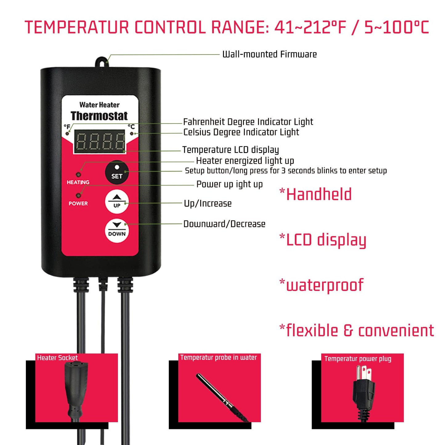 YLboyLIAN 3000W Titanium Immersion Water Heater Portable Electric Pool & Bathtub Fully Submersible Water Heater with GFCI, Temp Control for Hot Tub, Above Ground Pool, Baptistry, Above Ground Pool