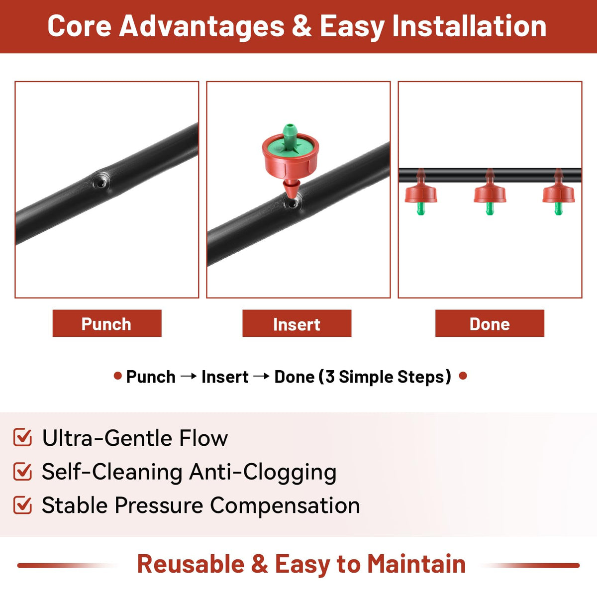 50 PCS 0.25 GPH Pressure Compensating Drip Irrigation Spot Watering Drippers/Emitters, Anti-Clog Self-Cleaning Drip Irrigation Emitters Heads Irrigation Drippers Parts for Seedlings, Mini Gardens