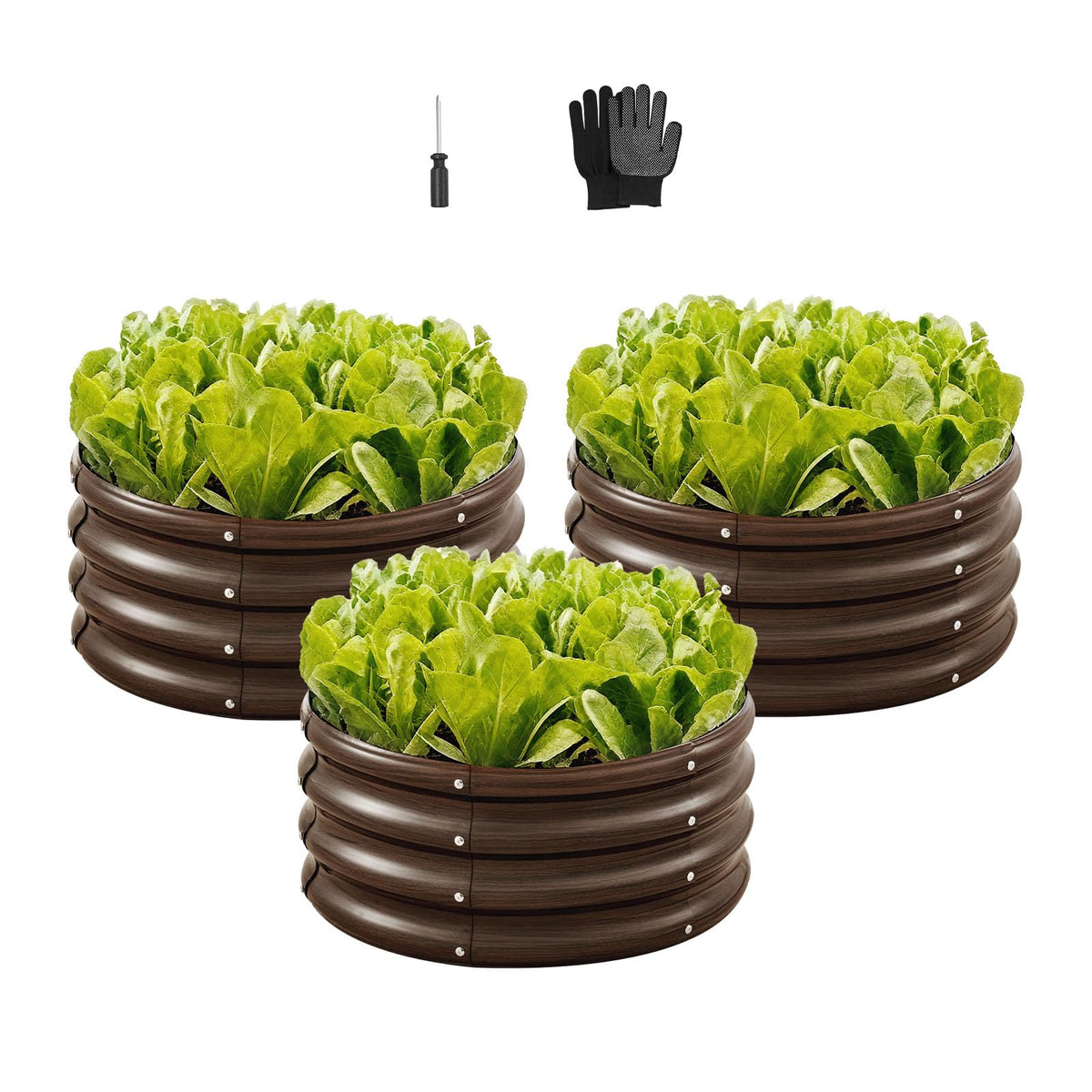 VEVOR 3 Pcs 2x2x1ft Round Galvanized Raised Garden Bed Kit, Outdoor Metal Raised Beds for Gardening Vegetables, Easy Assembly Garden Planter Box for Flowers Fruits with Open Base
