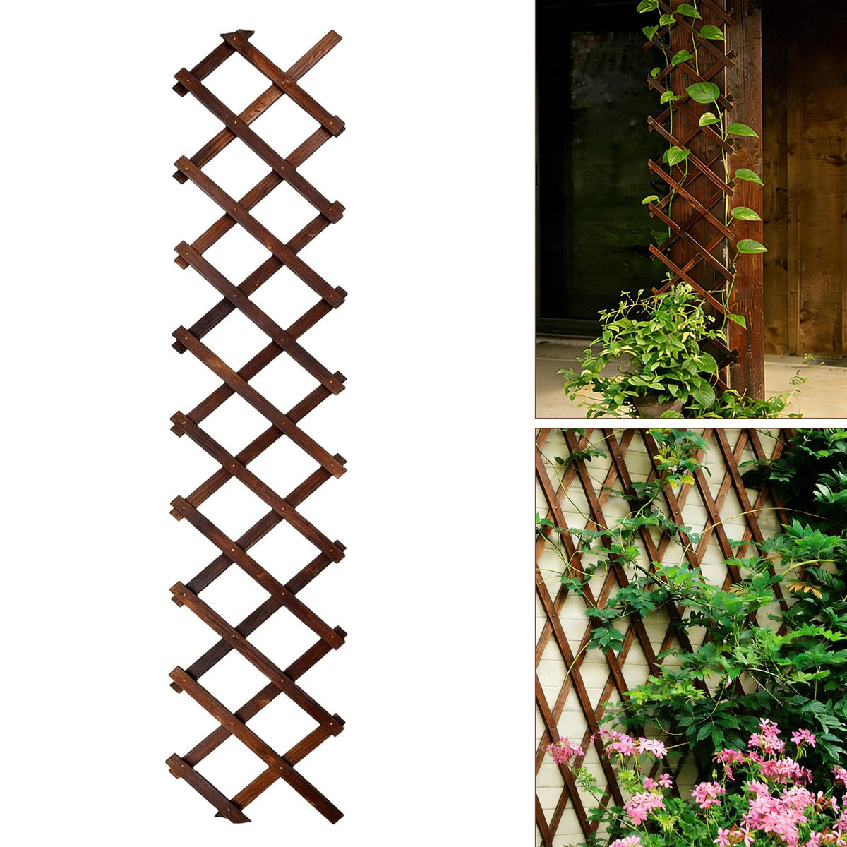 Expandable Garden Trellis, 13" x 68" Thickened Wooden Lattice Trellis for Climbing Plants Outdoor Ivy Vine Rose Clematis for Garden Fence Wall Patio Room Decor (1)