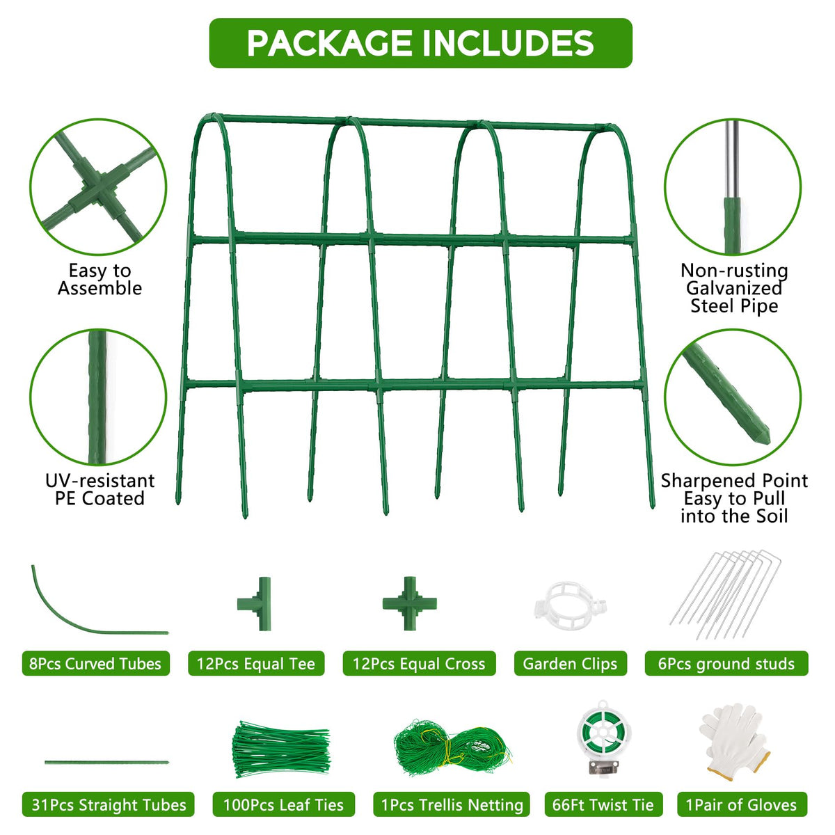 Unves 48"×48" Cucumber Trellis, U-Shape Garden Cucumber Trellis for Raised Bed & Climbing Plants Outdoor, Metal Plant Support Arch Trellis for Vegetables, Pea, Bean, Grape