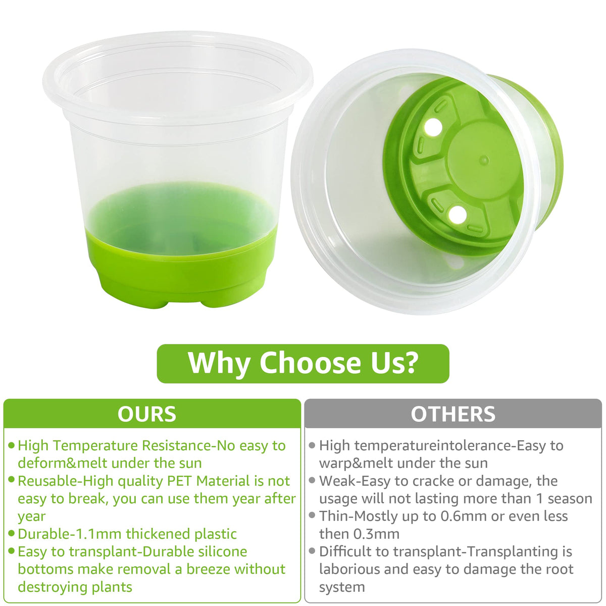 MIXC Thickened Clear Nursery Pots with Silicone Base for Easy Transplant 30 Packs 4 Inch, Transparent Plant Pot Reusable Seedling Pots for Vegetable Propagation, Root Cutting, Seed Starting, Green
