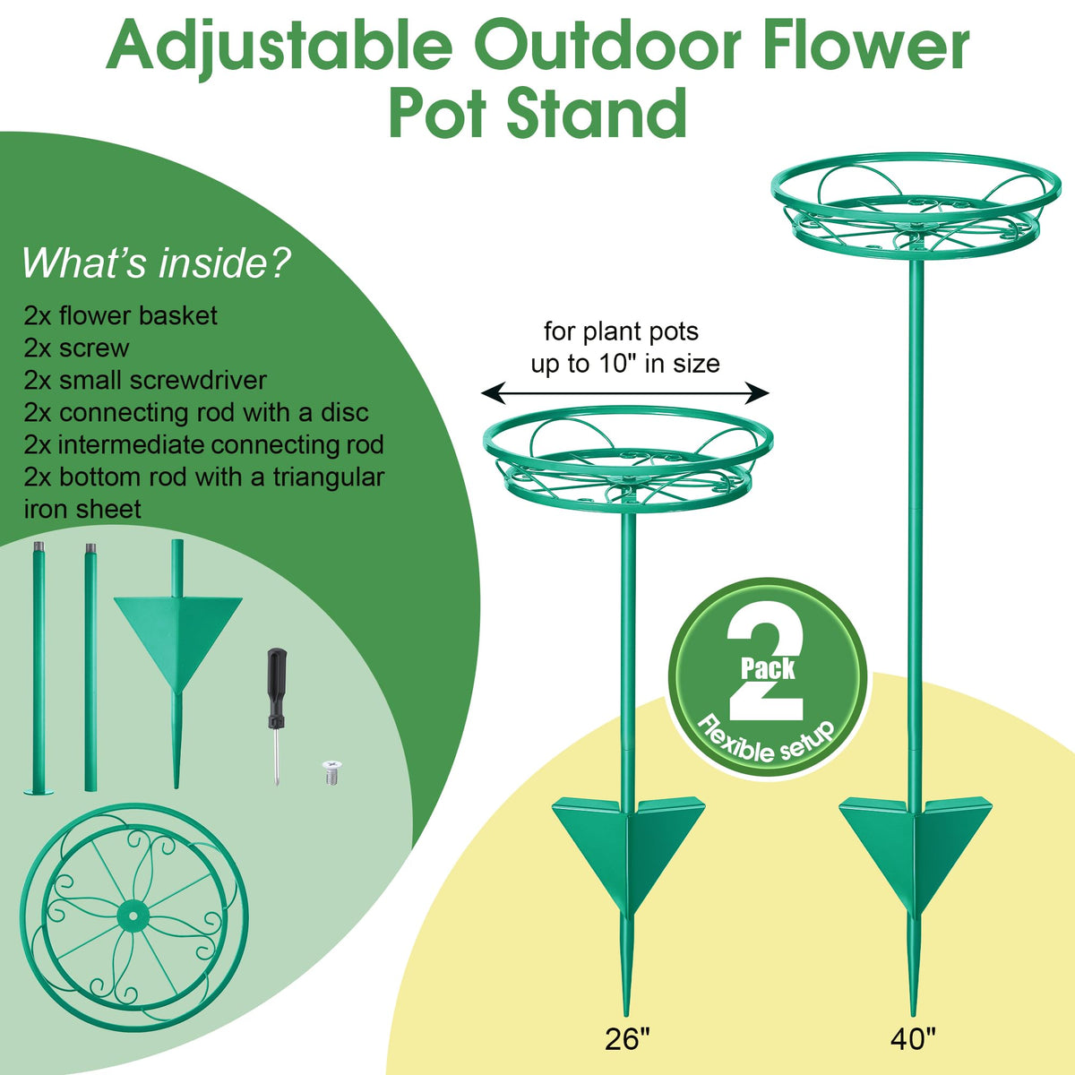 Tellingyou 2 Pack Adjustable Outdoor Flower Pot Stand, Metal Outdoor Plant Stands, Spring Summer Versatile Plant Stand Garden Stake for Display Plants, Elegant Solution for Landscaping Decor (Black)