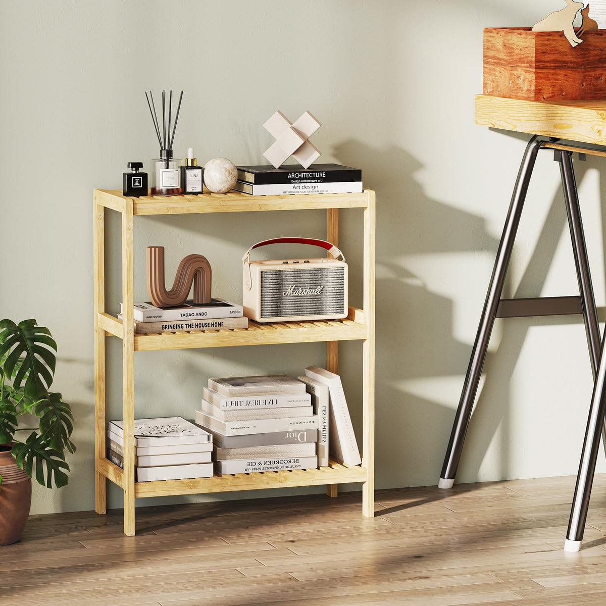 Elepude Bamboo Bathroom Shelf, Stand Utility Storage Shelf Multifunctional Bathroom Kitchen Living Room Holder Plant Flower Stand (3-Tier)