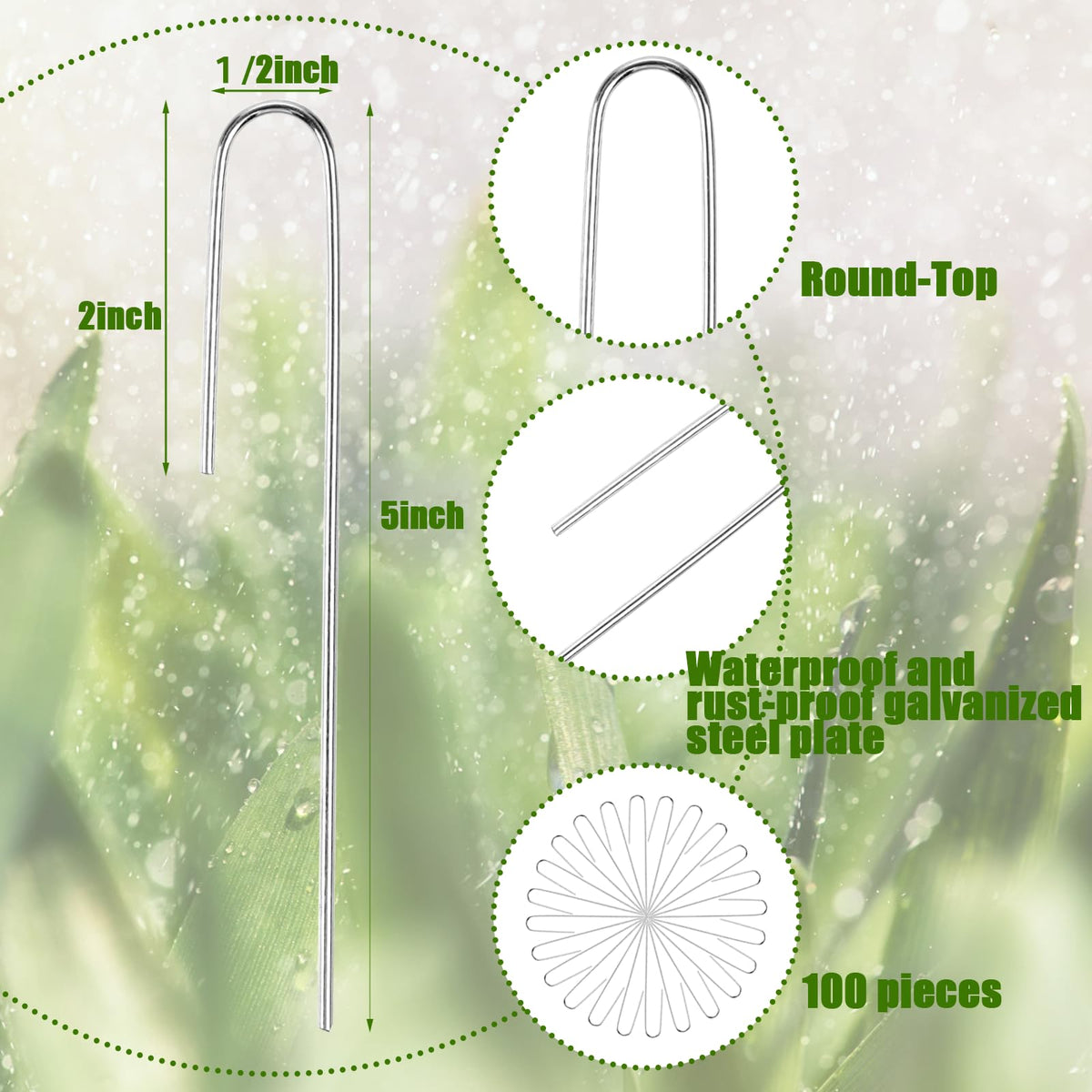 Agolctry 100Pcs Irrigation Drip Tubing Landscape Staples J Shape Garden Stakes 5 Inch Landscaping Staples Lawn Pins for Drip Tubing (Designed to Hold Drip Tubing Up to 1/2"" Diameter), Sliver