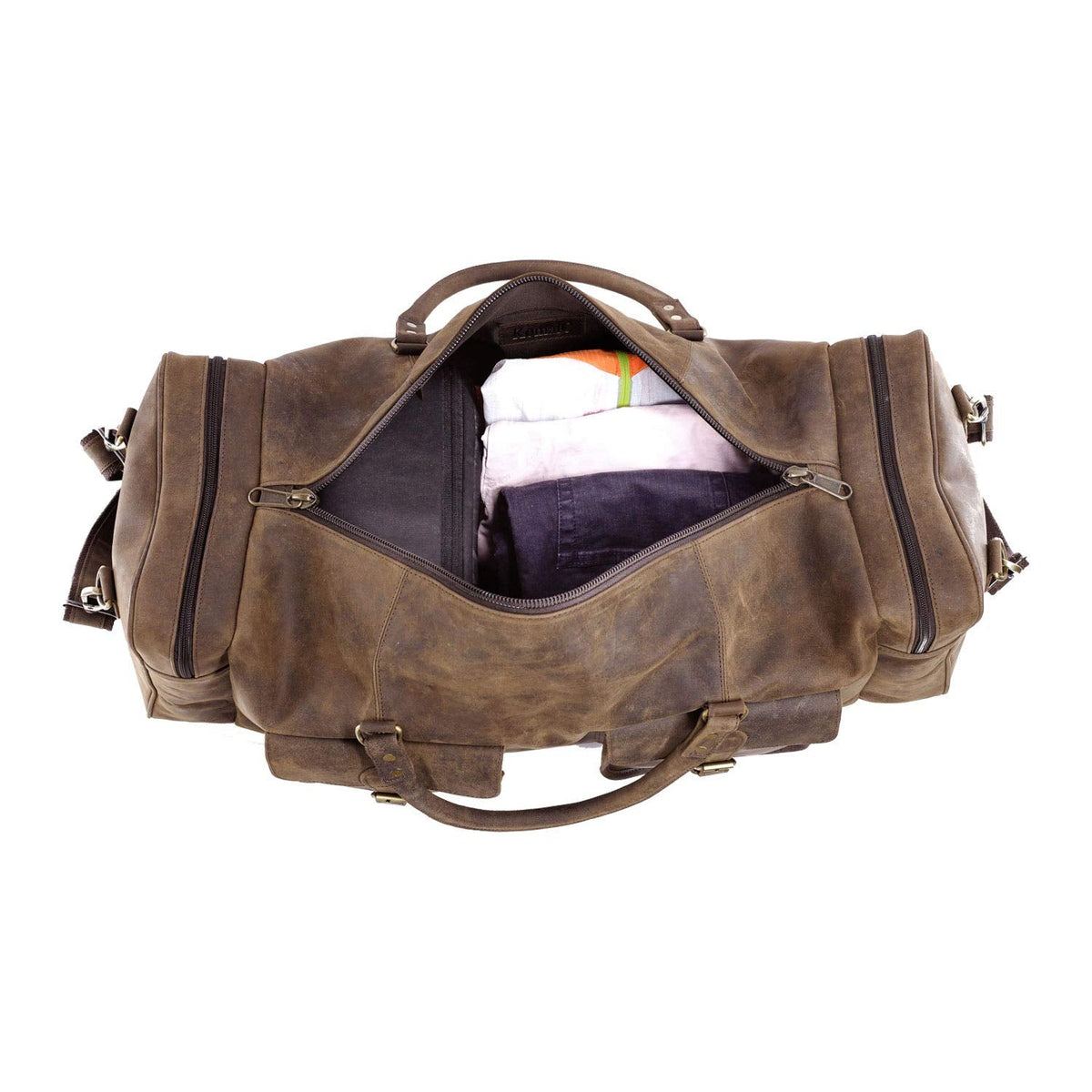KomalC 28 inch Duffel Bag Travel Sports Overnight Weekend Leather Duffle Bag for Gym Sports Cabin Holdall bag (Distressed Brown)