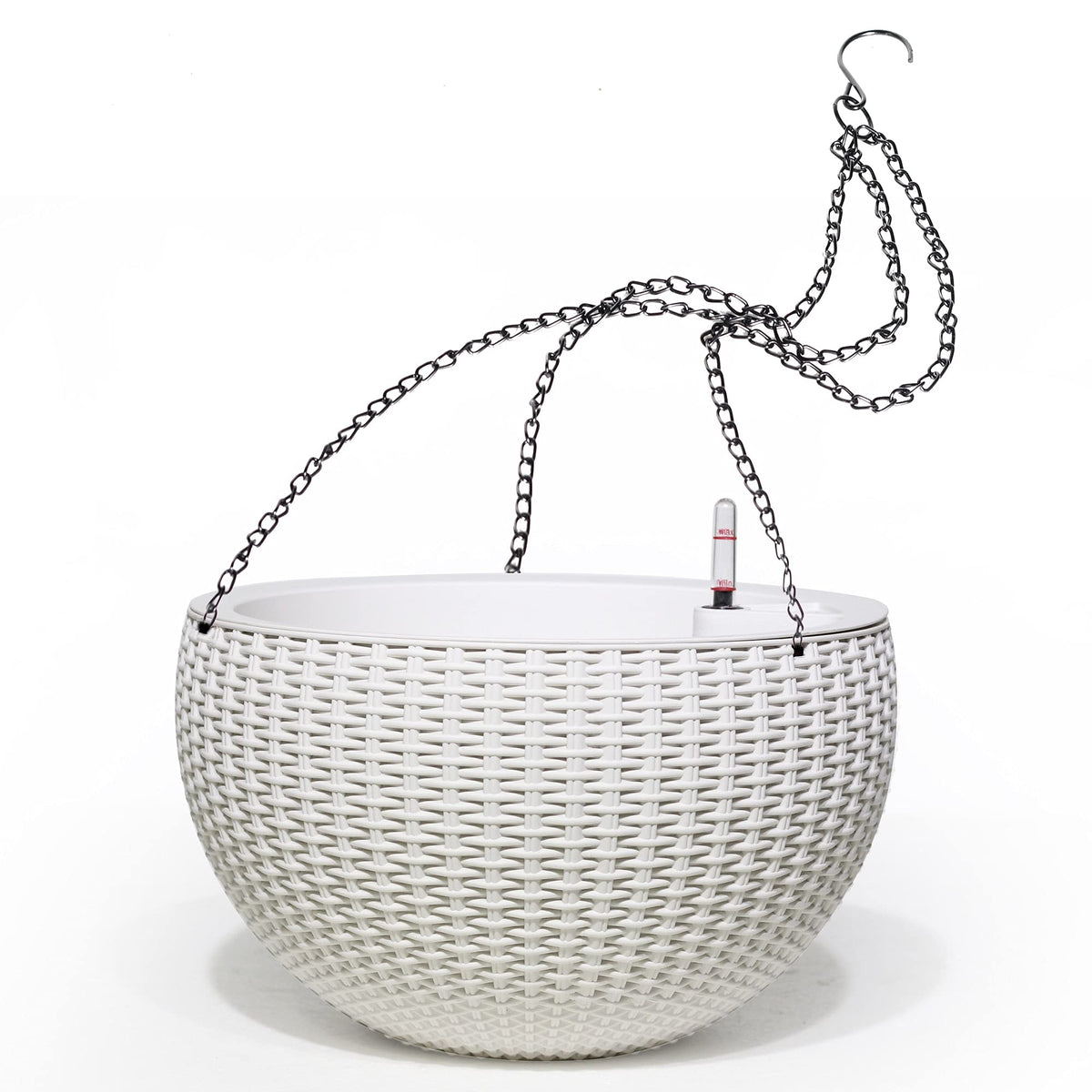 Dexceder 10.5 Inch Large Self Watering Hanging Planters Indoor Outdoor, Thickened Hanging Basket Flower Plant Pot with Water Level Indicator (White)