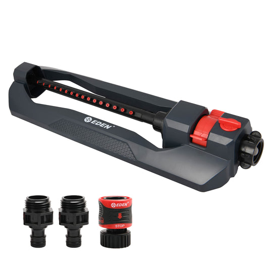 Eden 94105 Weighted Oscillating Sprinkler | Covers Up to 3,600 sq. ft., 16 Precision Nozzles, Adjustable Range, Flow Control, Turbo Drive Motor, Quick Connect Bundle