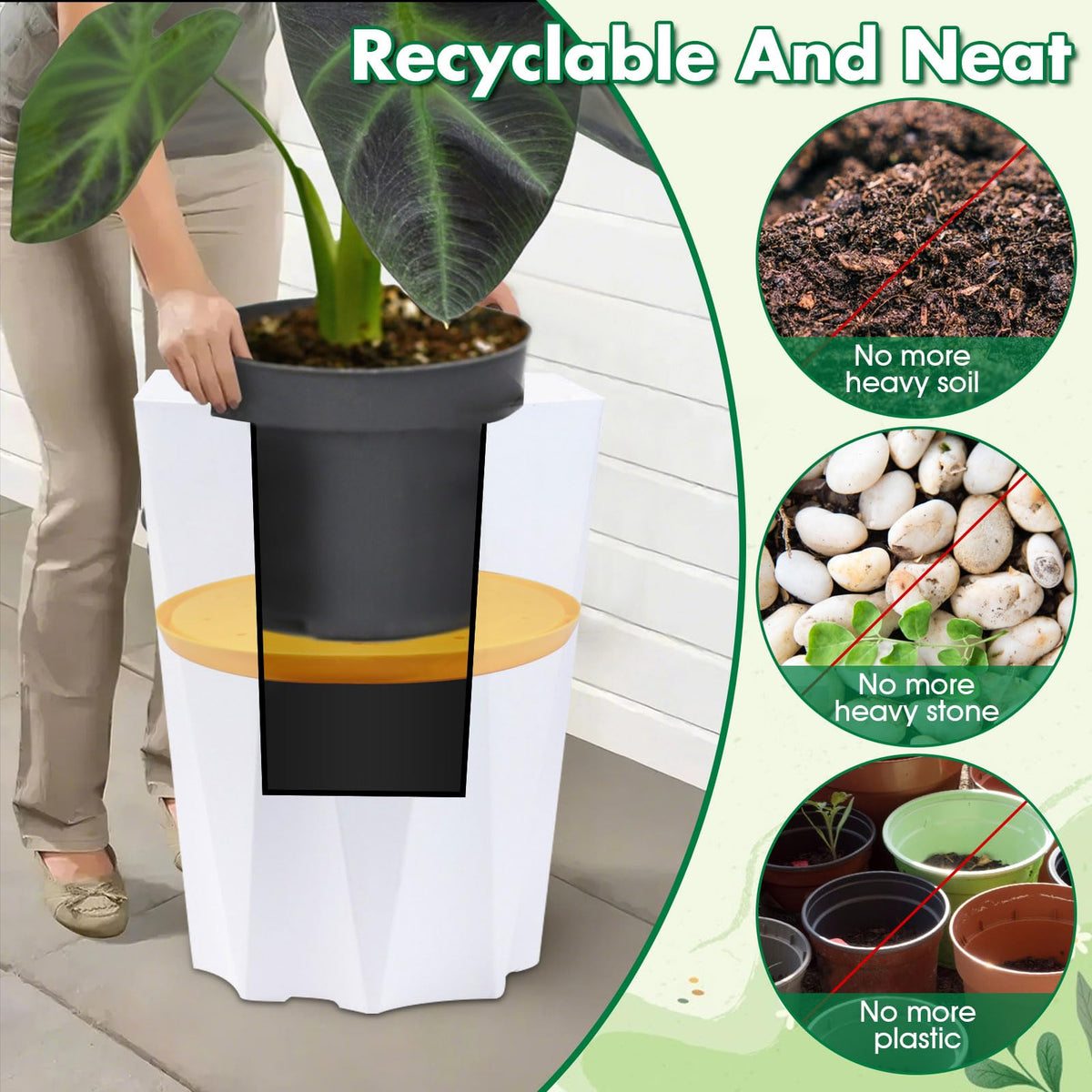 Tryitsbest Round Planter Insert for Large Pots, 8" Tall Flower Pot Fillers for Planters with Drainage Holes for Indoor Outdoor Gardening Plants Container (1 Pack, 8 inch)