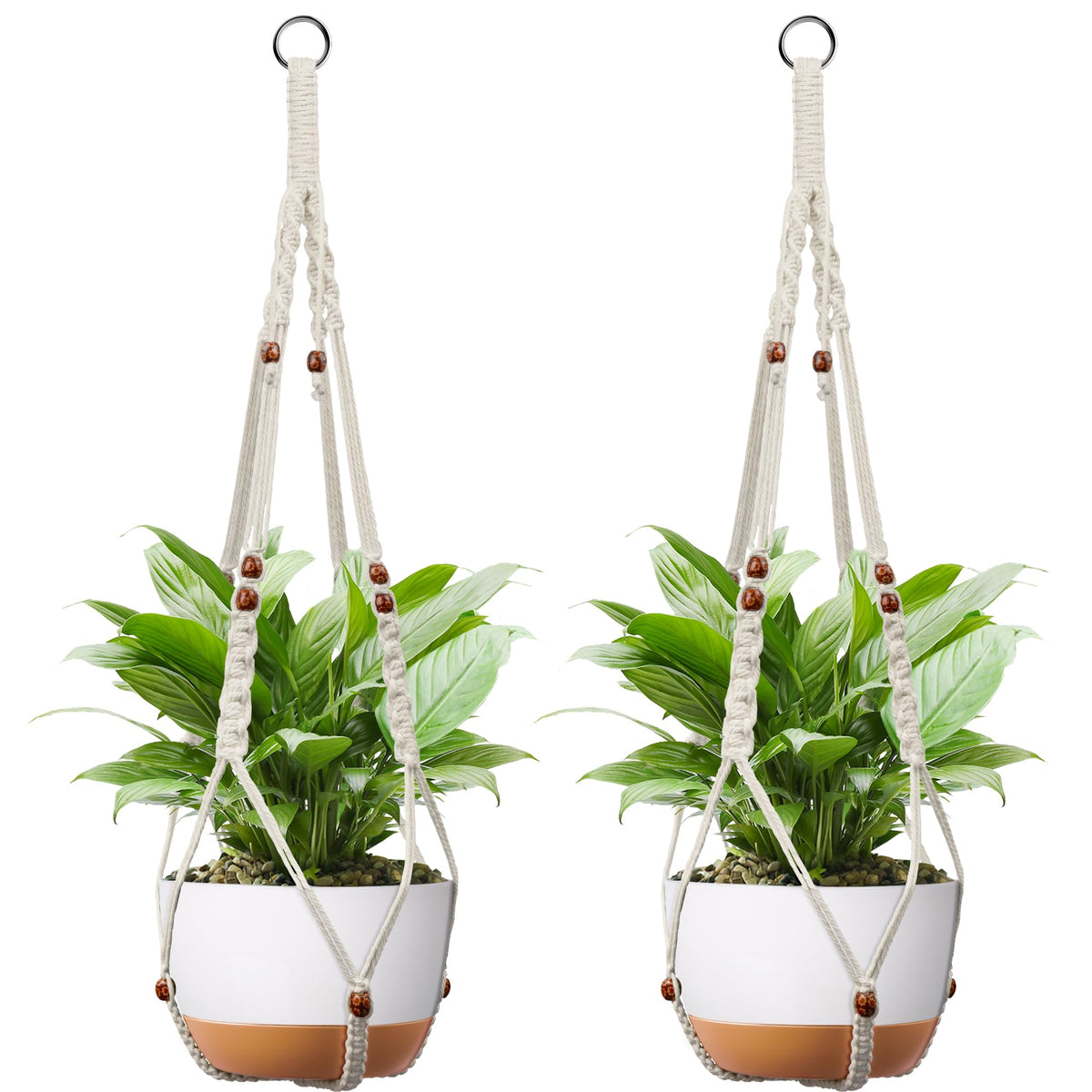IDEEEPAN Macrame Plant Hanger - Fits 6 to 15 inches Pots for Indoor Outdoor, 43 Inch, Set of 2, Ivory (POTS NOT Included)