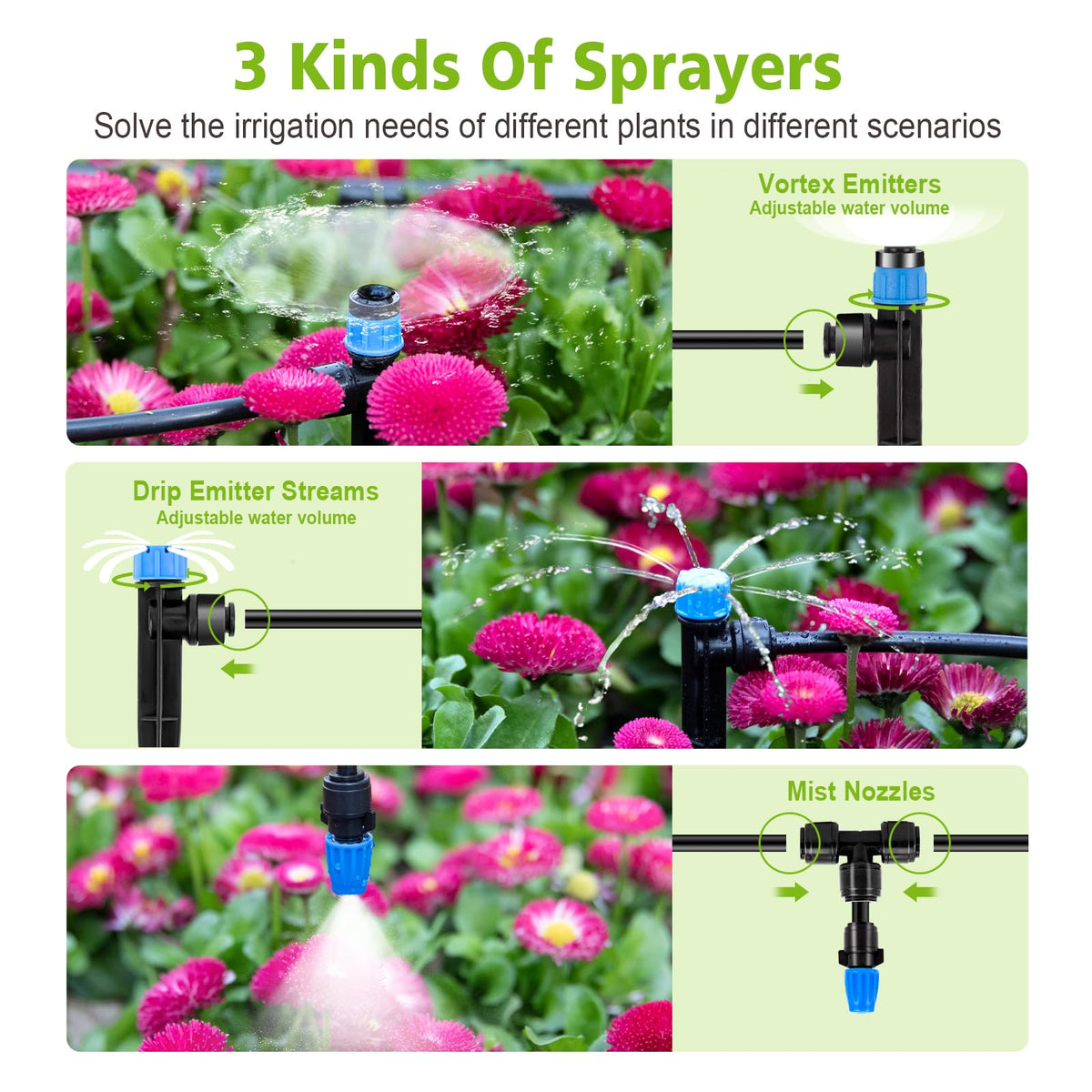 230FT New Quick-Connect Drip Irrigation System Kit, Automatic Garden Watering Misting System for Greenhouse, Yard, Lawn, Plant with 1/2 inch Hose 1/4 inch Distribution Tubing and Accessories