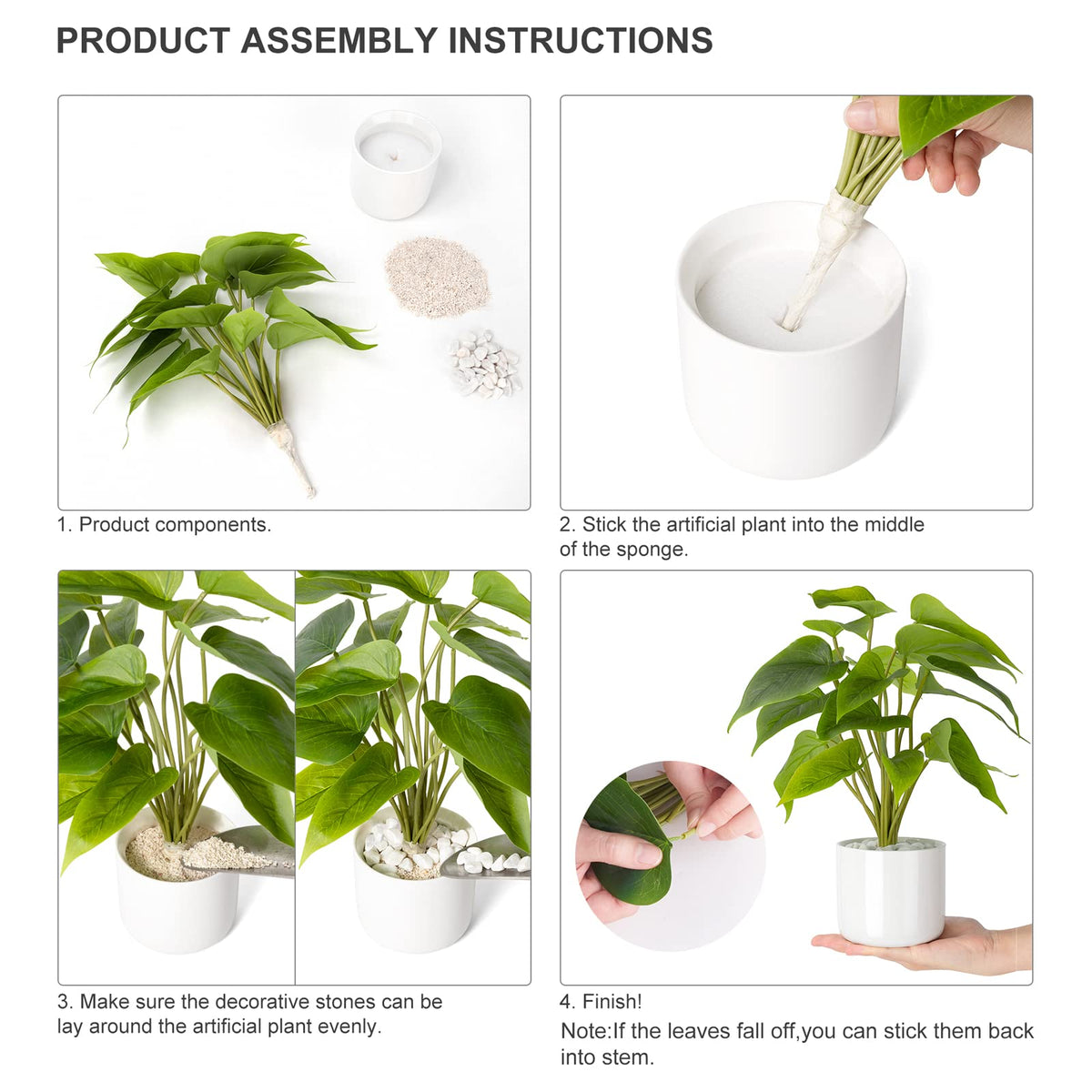 Mkono Fake Plants in Ceramic Pot, 11" Potted Artificial Plants for Home Decor Indoor Faux Green Leaf Plant with Modern White Planter for Desk Shelf Office Room Decoration (Pothos)