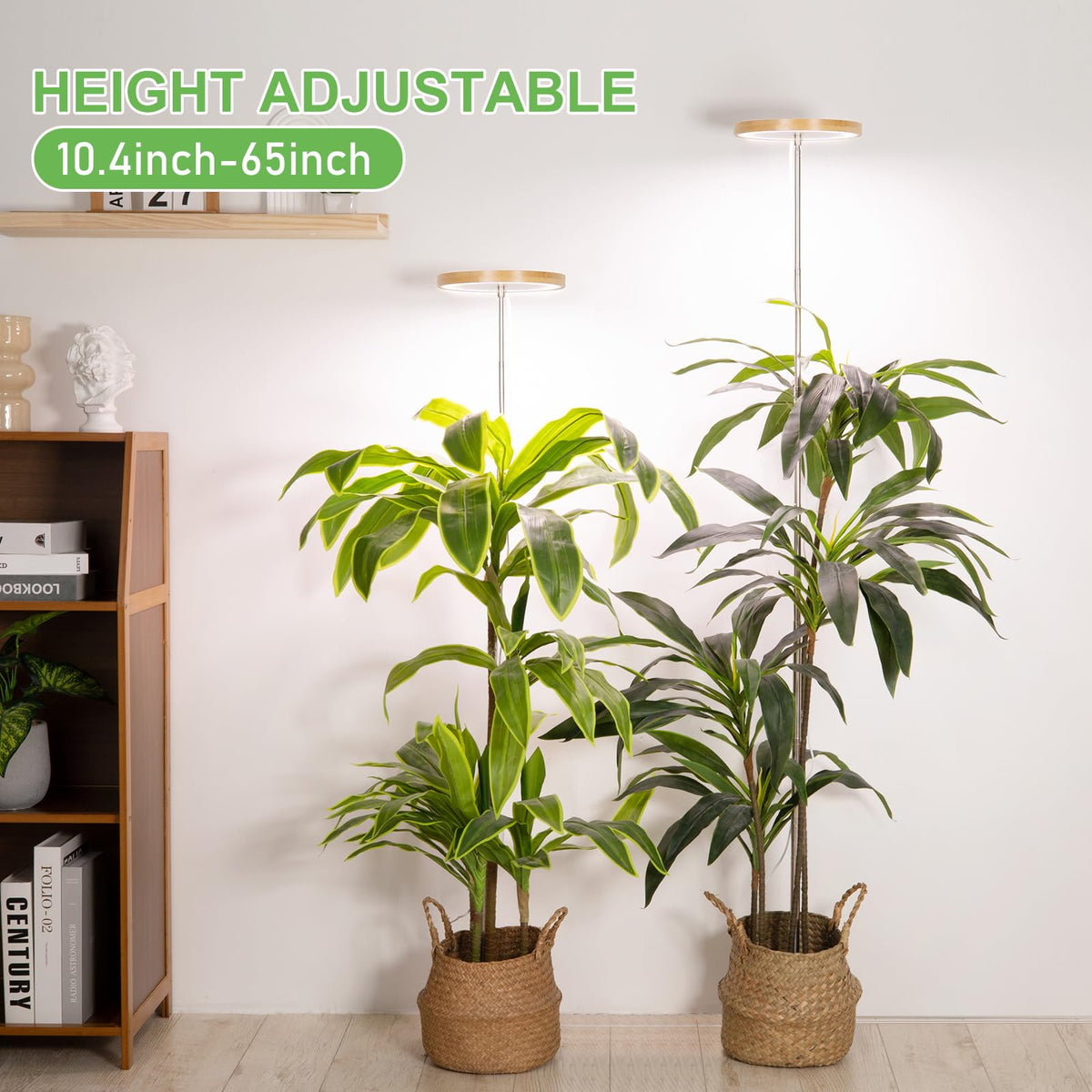 LORDEM Bamboo Grow Light for Indoor Plants, Full Spectrum LED Plant Grow Light, Height Adjustable Growing Lamp with Auto Timer 4H/8H/12H, 4 Dimmable Levels, Ideal for Large Tall Plants, 2 Pack