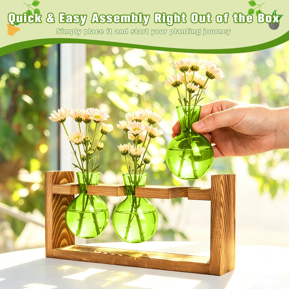 XXXFLOWER Glass Plant Terrarium Propagation Station, Gifts for Mom Plant Lovers Wife Daughter, 3 Bulb Glass Vase Plant Terrarium Tabletop for Hydroponics Home Office Indoor Decor (Green)