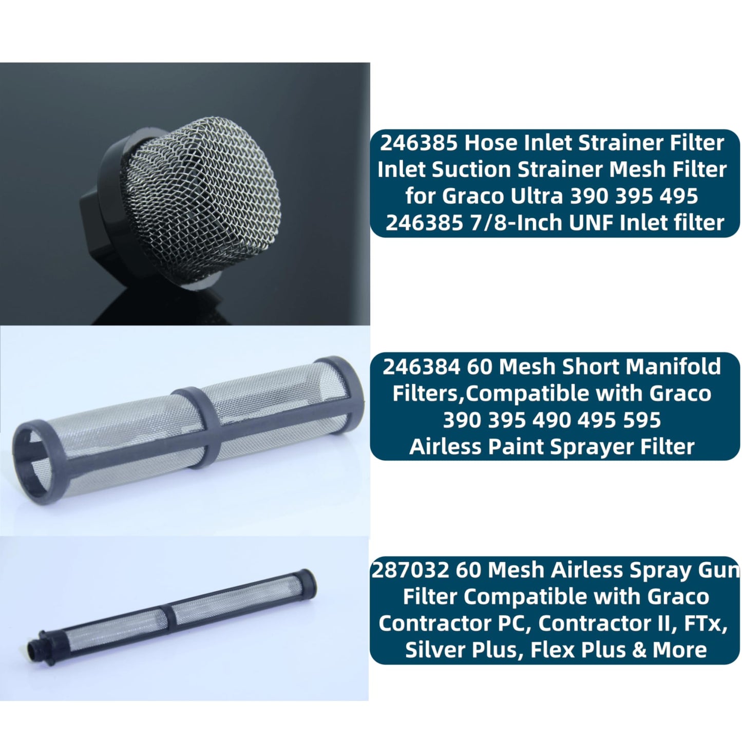 (5+7+7) Airless Spray Filter Set 246385 246384 287032 Compatible with Graco 390 395 490 495 495 595 3400 Airless Sprayer Paint Sprayer Parts,3 Kinds for graco Sprayer Filters and Gun Filter