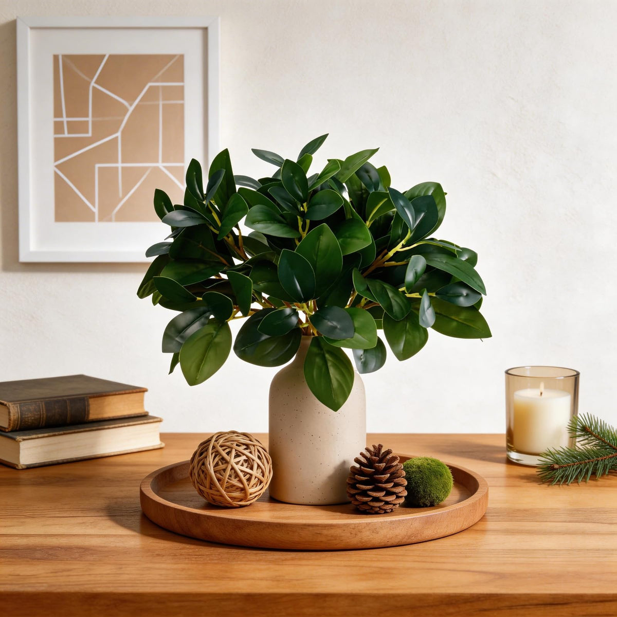 12 Inch Artificial Plant Indoor,Small Fake Plants Eucalyptus Stems With Vase,Faux Greenery In Pot For Farmhouse Home Decor,Bathroom Living Room Kitchen Office Coffee Table Centerpiece (cream white)