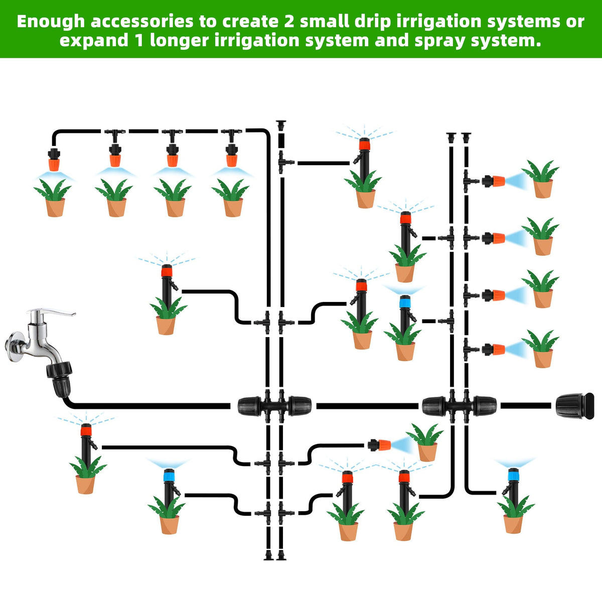 240FT DIY Automatic Drip Irrigation System Kits for Garden Plant Watering Misting System for Greenhouse Patio Lawn with Adjustable Drip Emitters 5/16" and 1/4" Irrigation Tubing Connectors Fittings