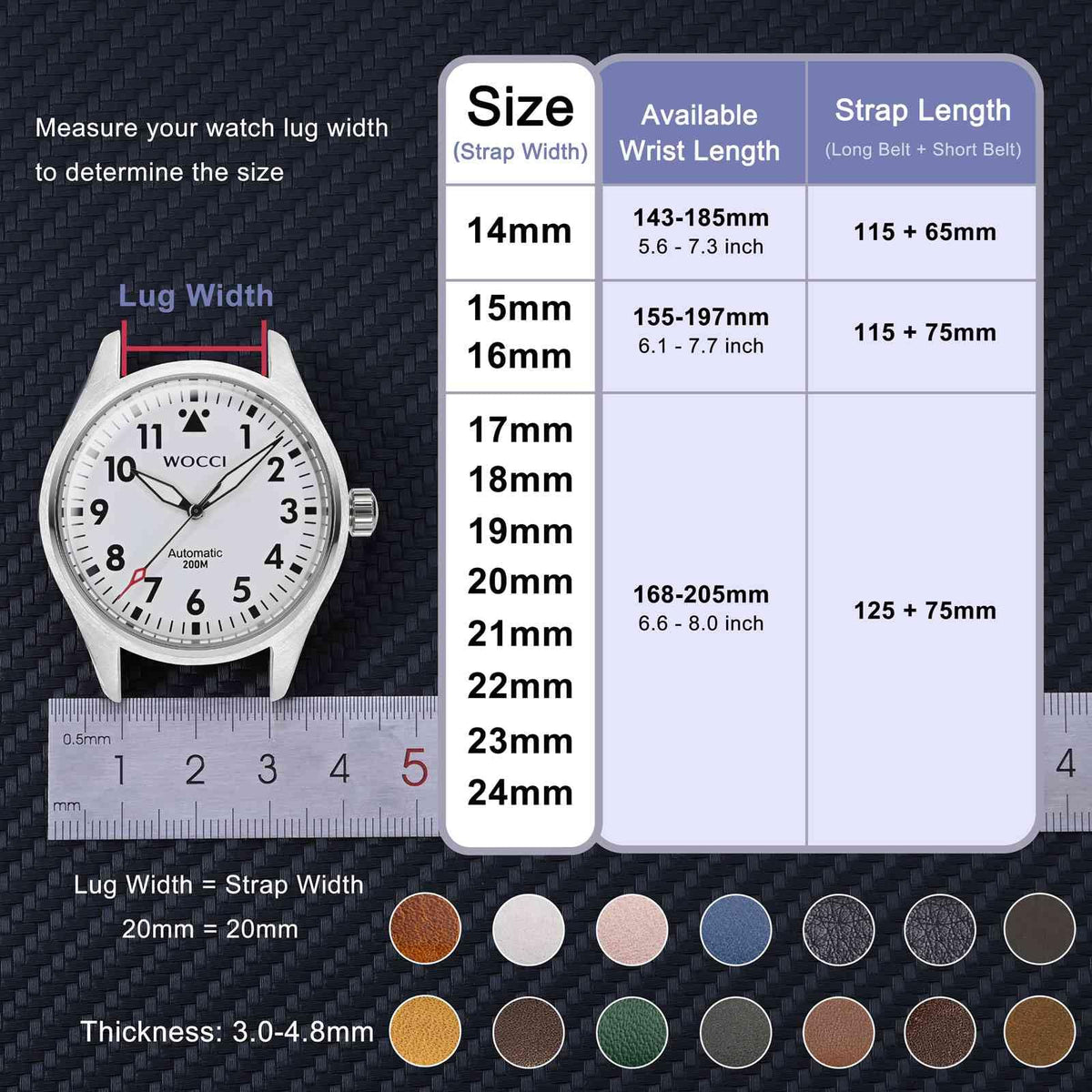 WOCCI 16mm Vintage Leather Watch Band for Men and Women, Gold Buckle (Cinnamon Brown)