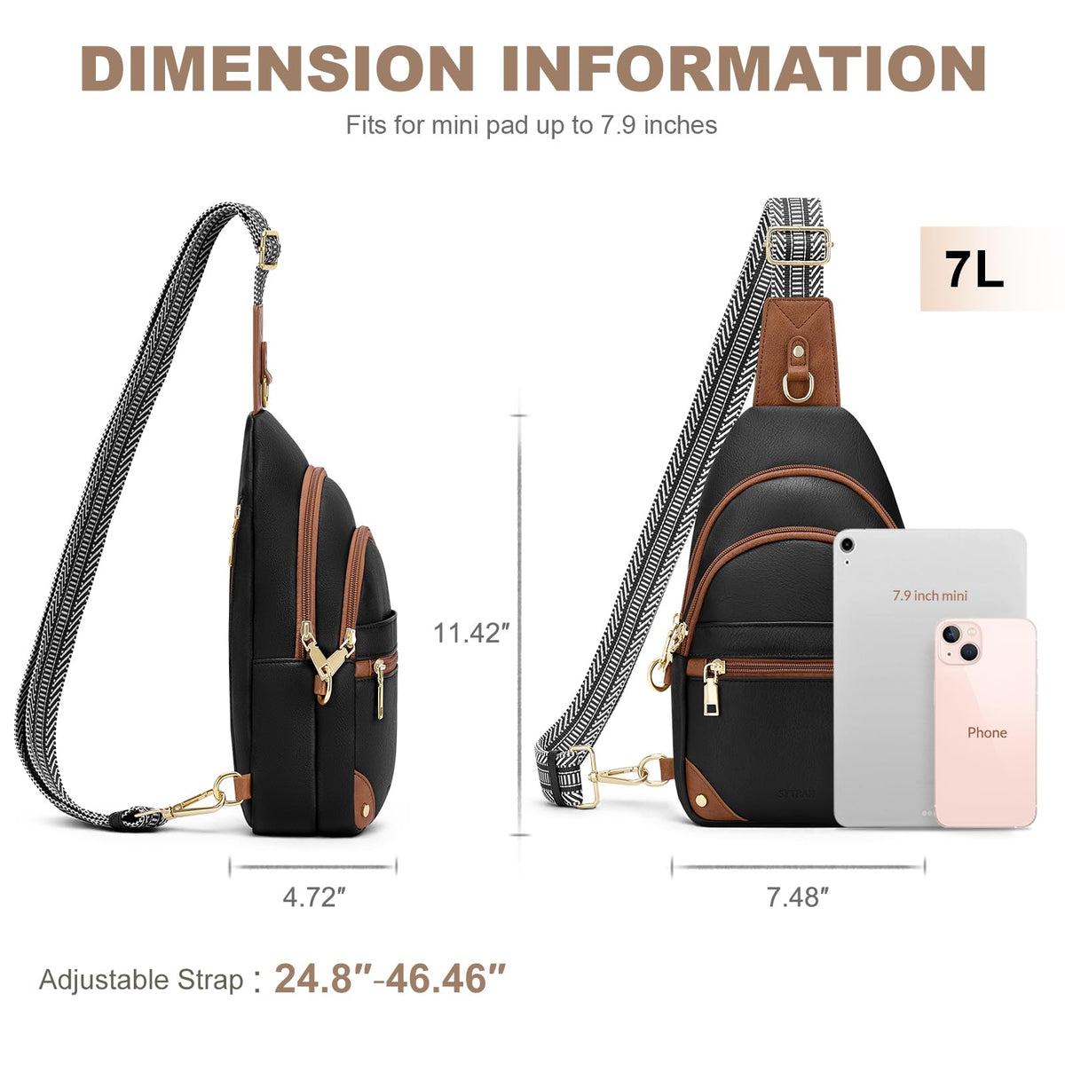 SYTRAH Anti Theft Crossbody Bags for Women, RFID Sling Bag Travel Purse, RFID Cross Body Purses Chest Bag for Travel Black Brown