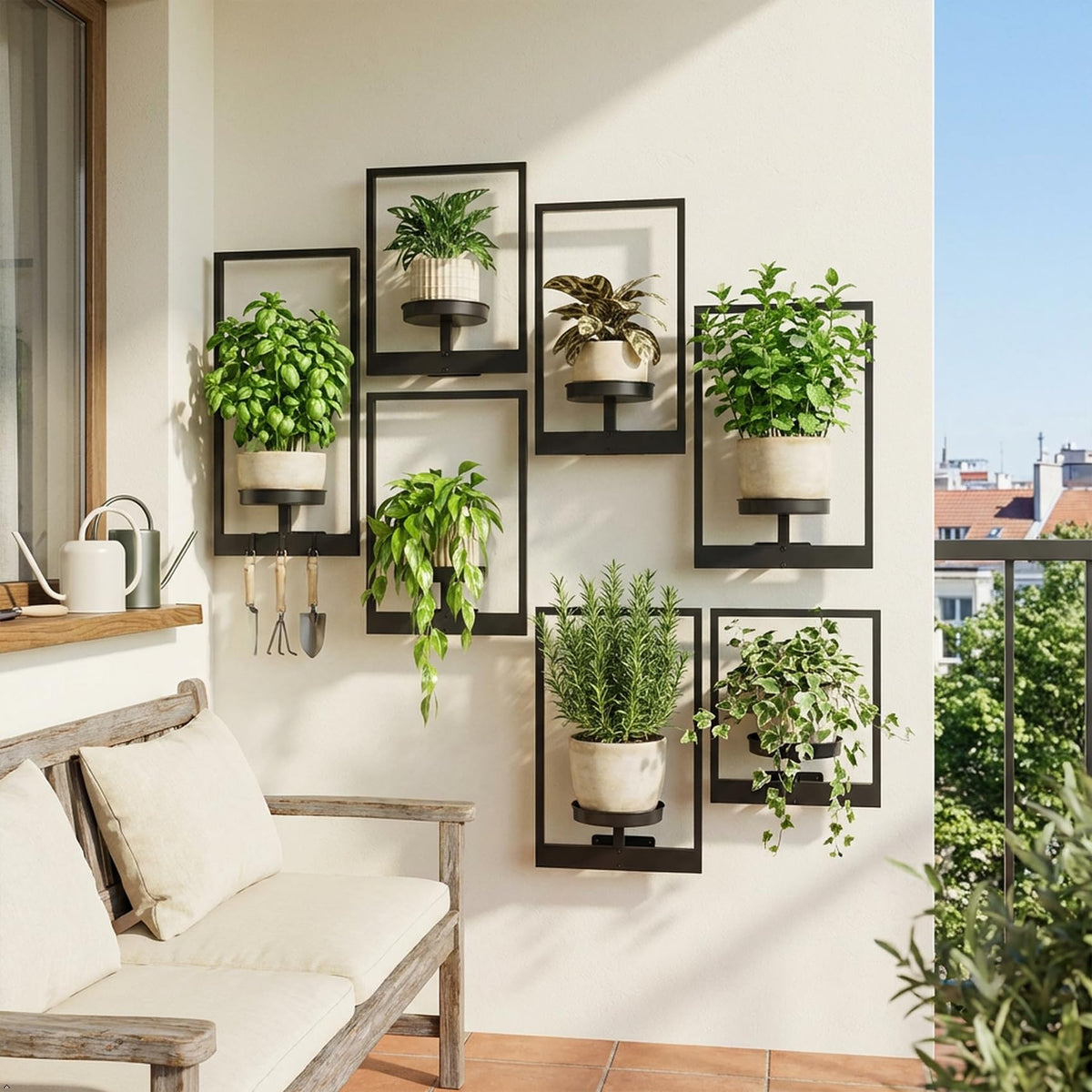 bbteroiu Picture Frame Wall Planters Set of 3, Modern Metal Hanging Shelves for Plants, Rustproof Wall Mount Flower Pot Holder for Indoor Outdoor, Decorative Plant Stand for Living Room Patio, White