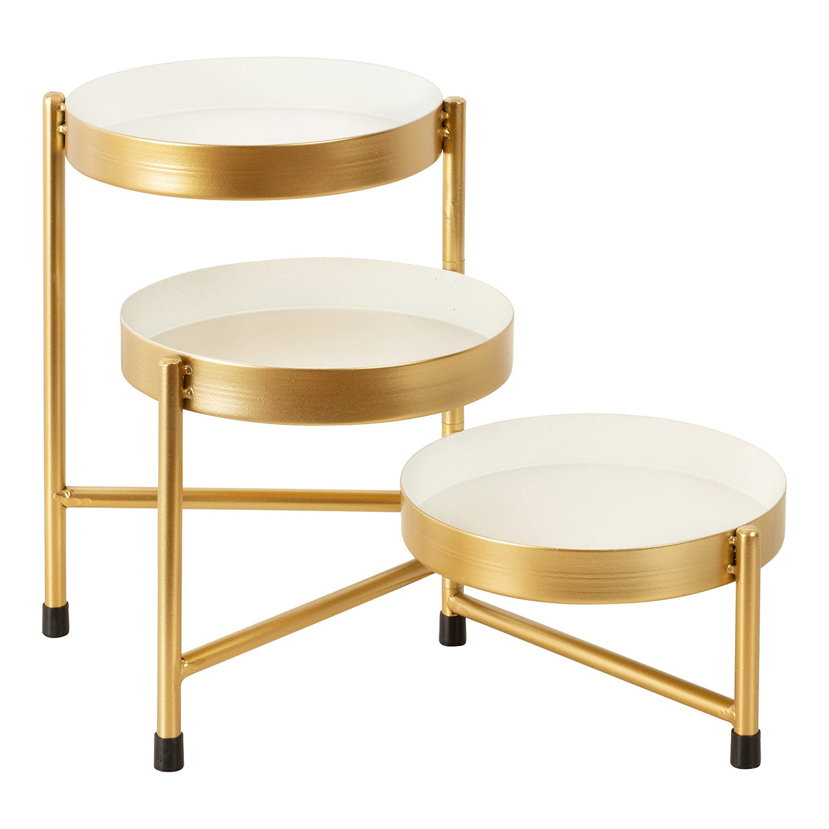 Kate and Laurel Finn 3-Tiered Plant Stand; 7.25 x 7.25 x 10; White and Gold; Decorative Layered Tabletop Plant Stand for Display and Storage
