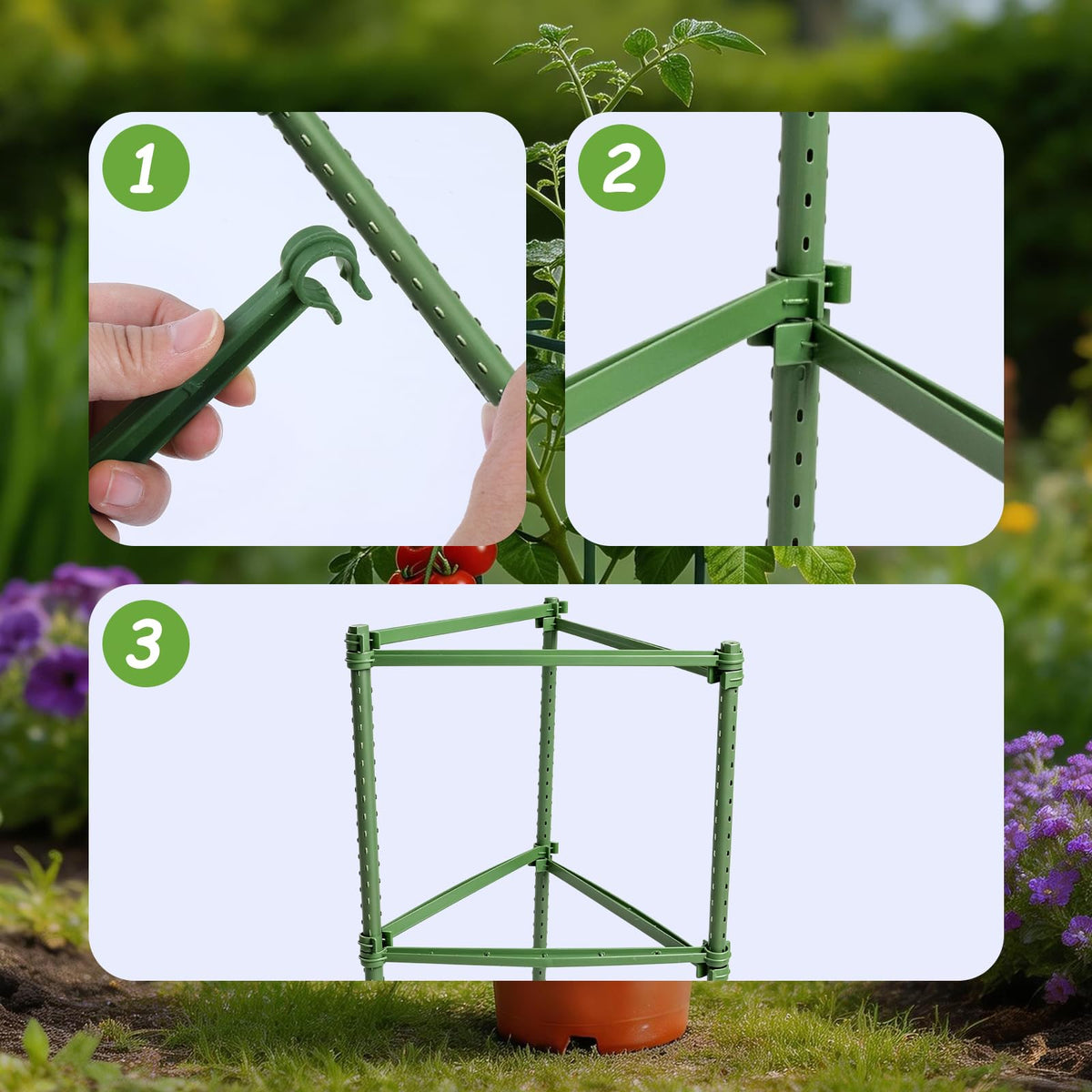 100pcs Garden Stakes Arms for Tomato Cage, TomatoTrellis Connectors, Attach 0.63 Inch Dia Tomato Stakes Connector and Plant Stick Supports, 11.8in Plastic Connecting Rod (16mm，No Stake)