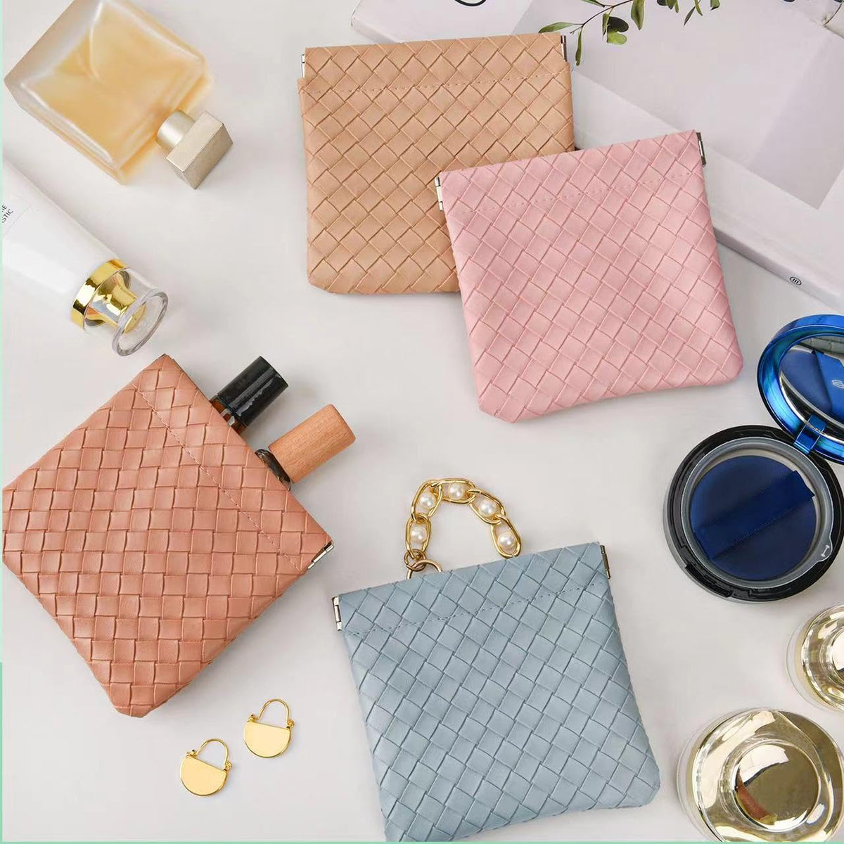 4PCS Small Makeup Bag for Purse，Waterproof Leather Portable Mini Makeup Bag,Snap Closure Organizer Pouch for Coin Cards Jewelry Lipstick Cosmetic Accessories，Small Travel Kit Storage Pouch